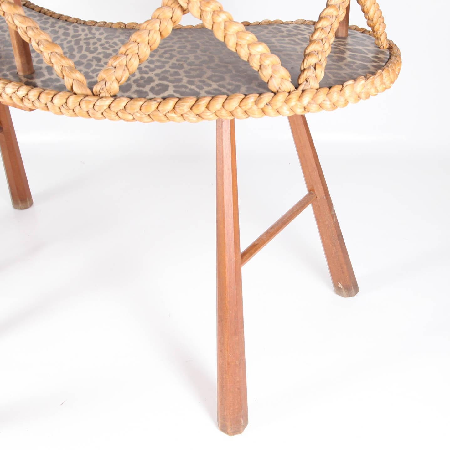 20th Century Vintage Bean-Shaped Bar and Its Two Stools in Woven Cane, circa 1960