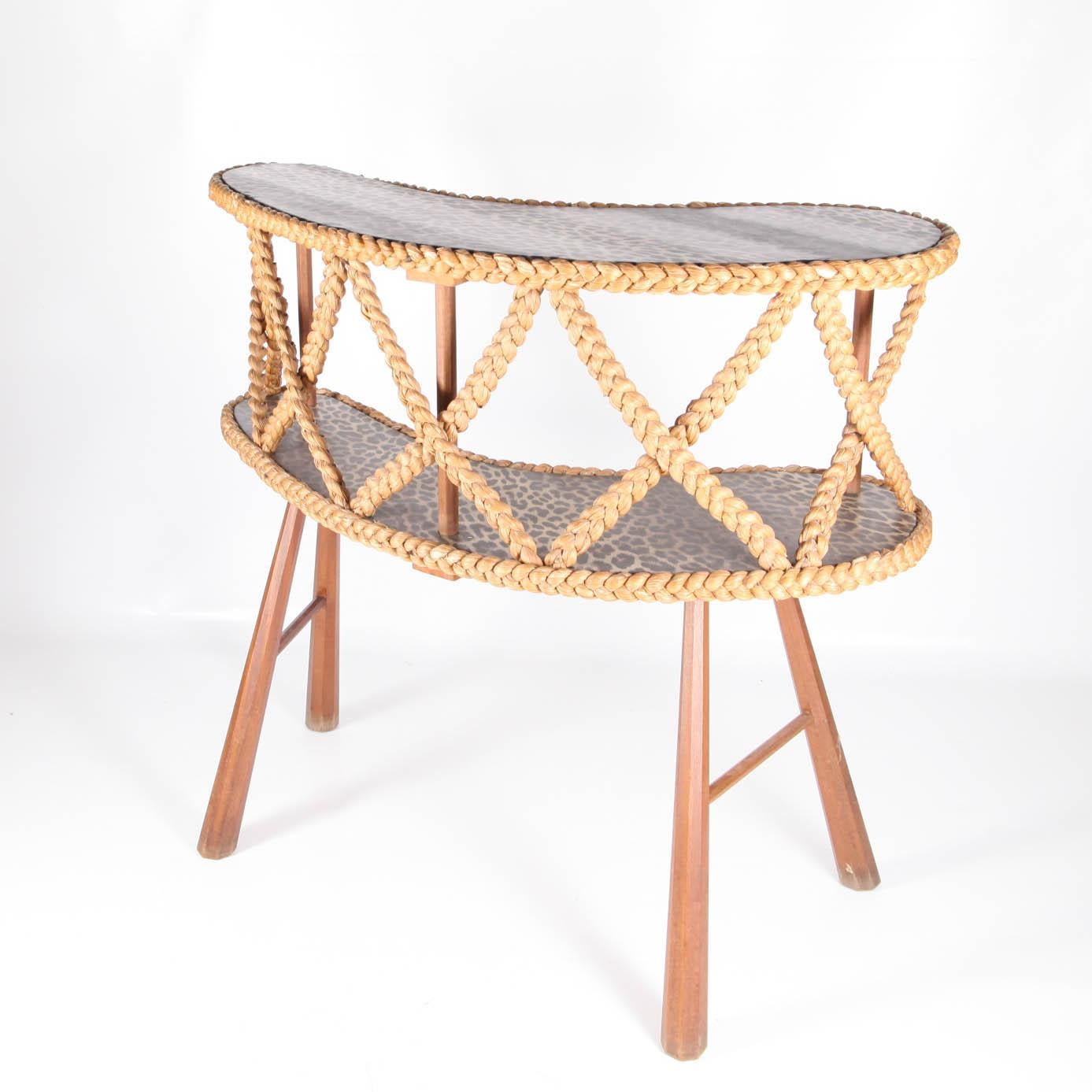 Vintage Bean-Shaped Bar and Its Two Stools in Woven Cane, circa 1960 2