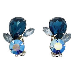 Vintage Beau Jewels Blue Aurora Borealis Earrings 1950S