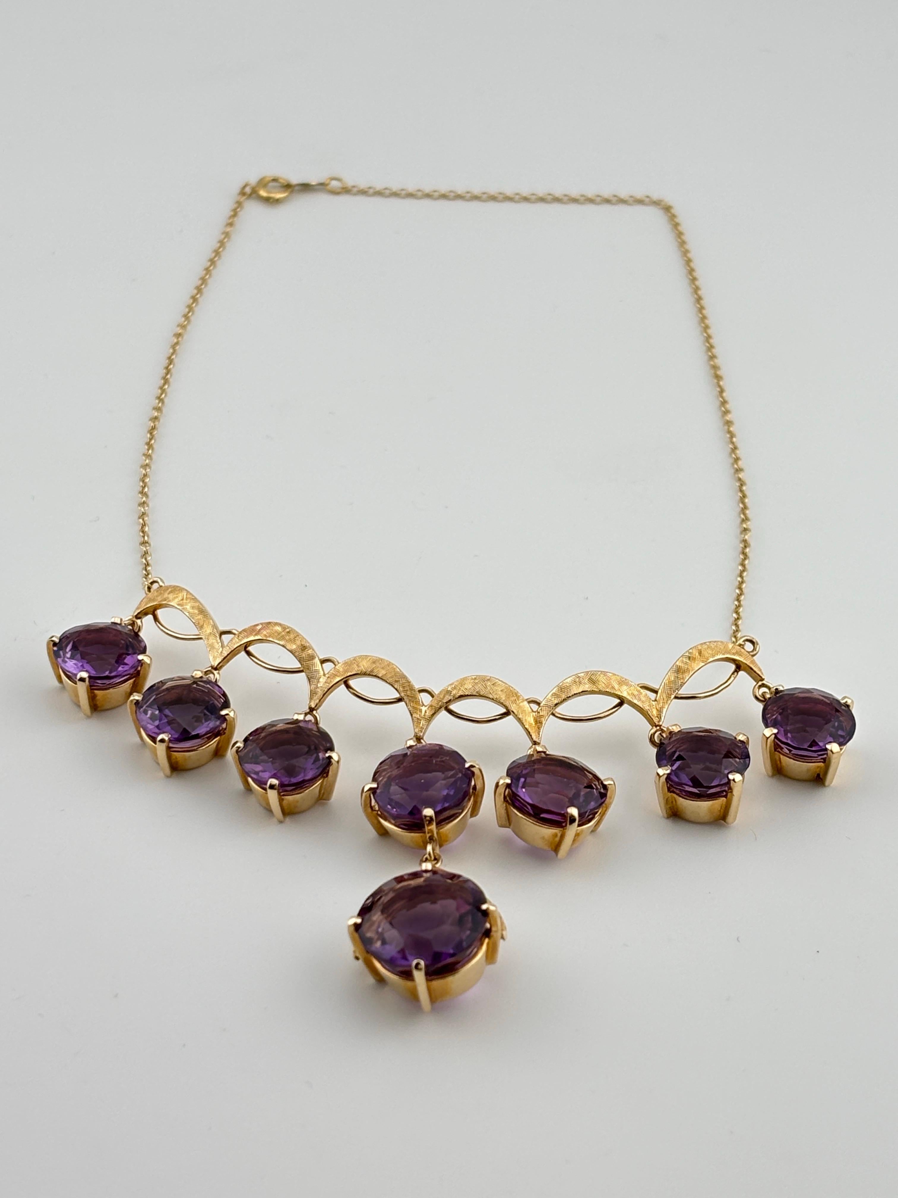 Vintage Beautiful 14k Yellow Gold Amethyst Drop Necklace 1970's For Sale 5
