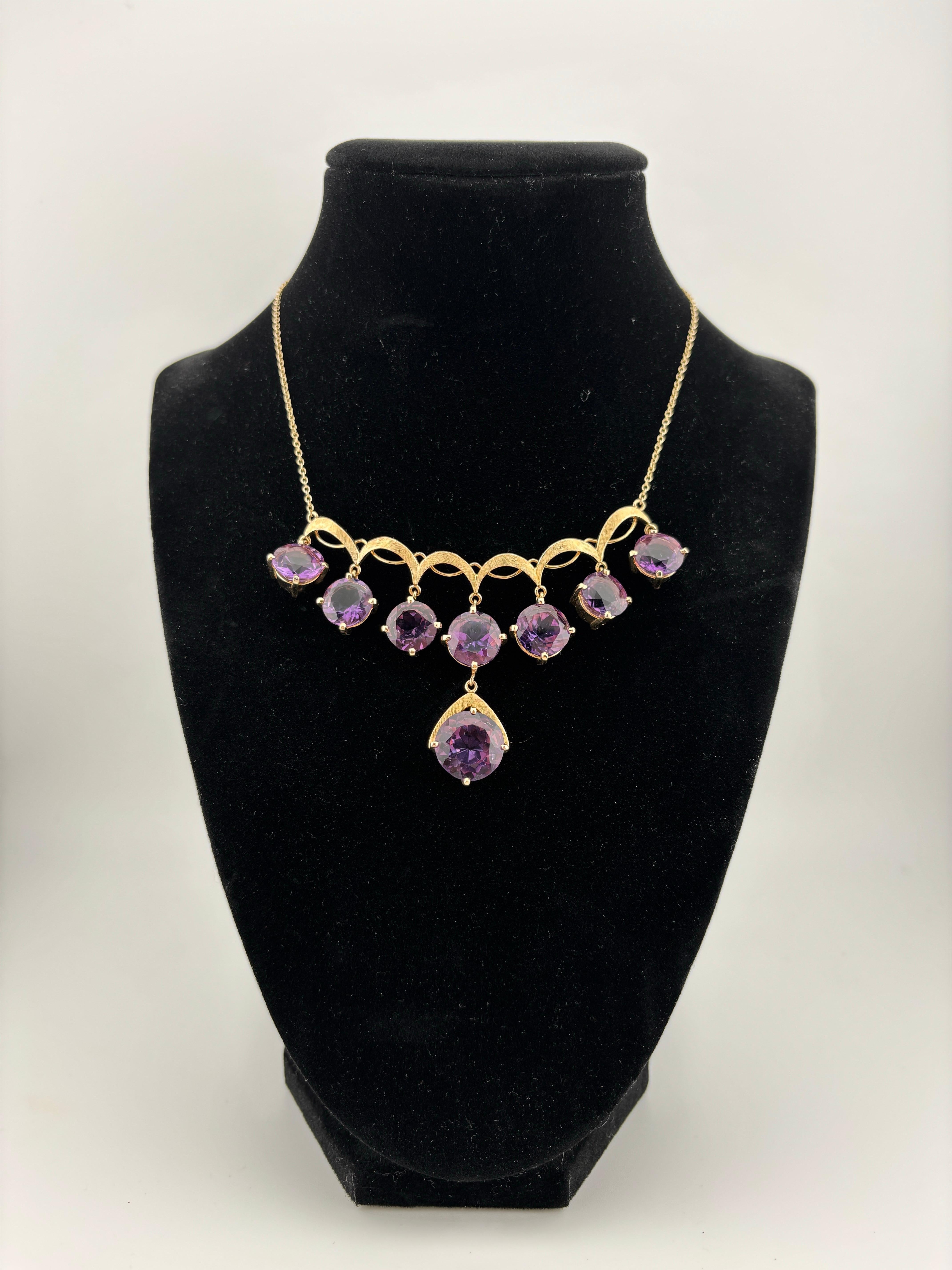 Vintage Beautiful 14k Yellow Gold Amethyst Drop Necklace 1970's For Sale 6