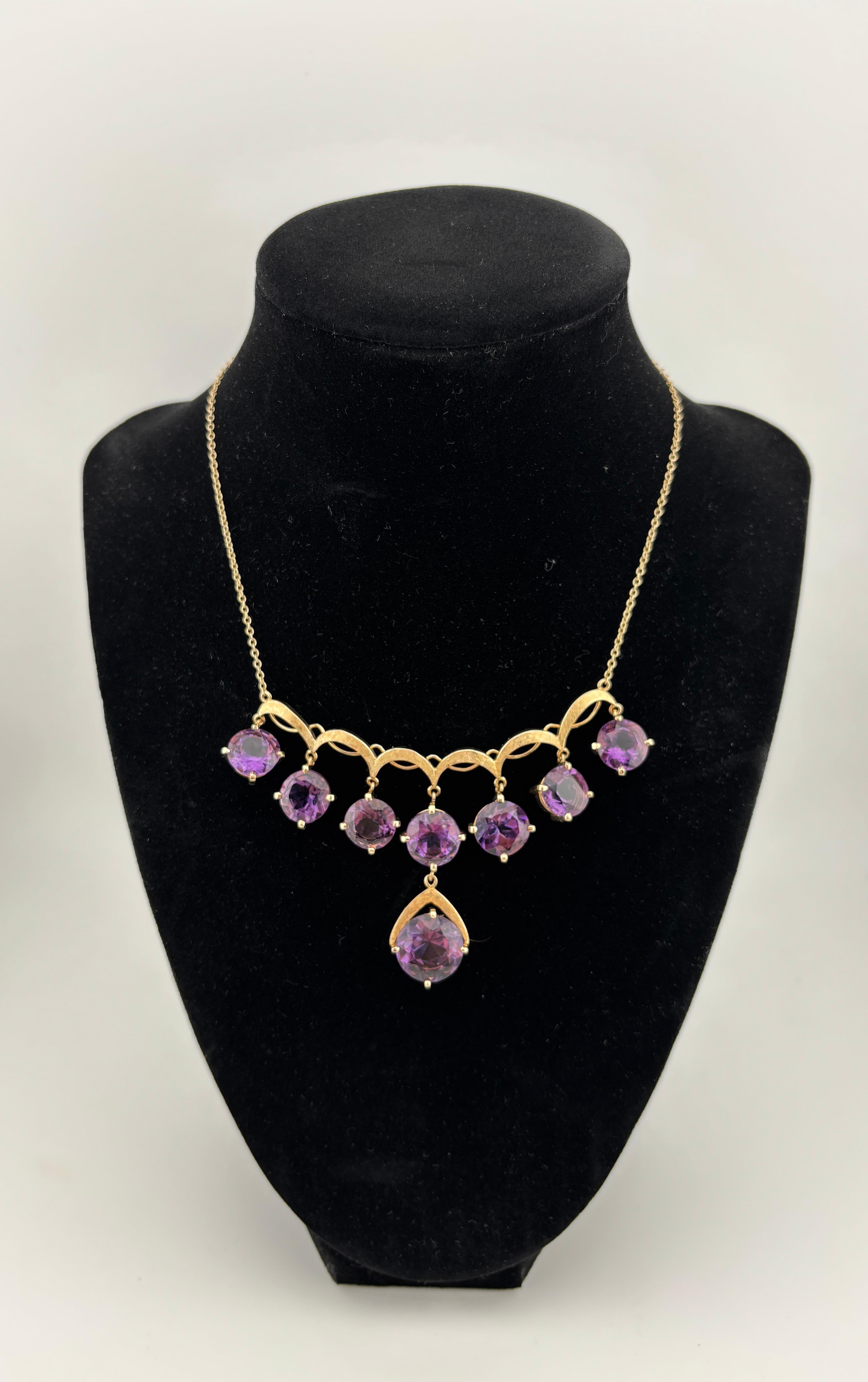 Vintage Beautiful 14k Yellow Gold Amethyst Drop Necklace 1970's For Sale 7