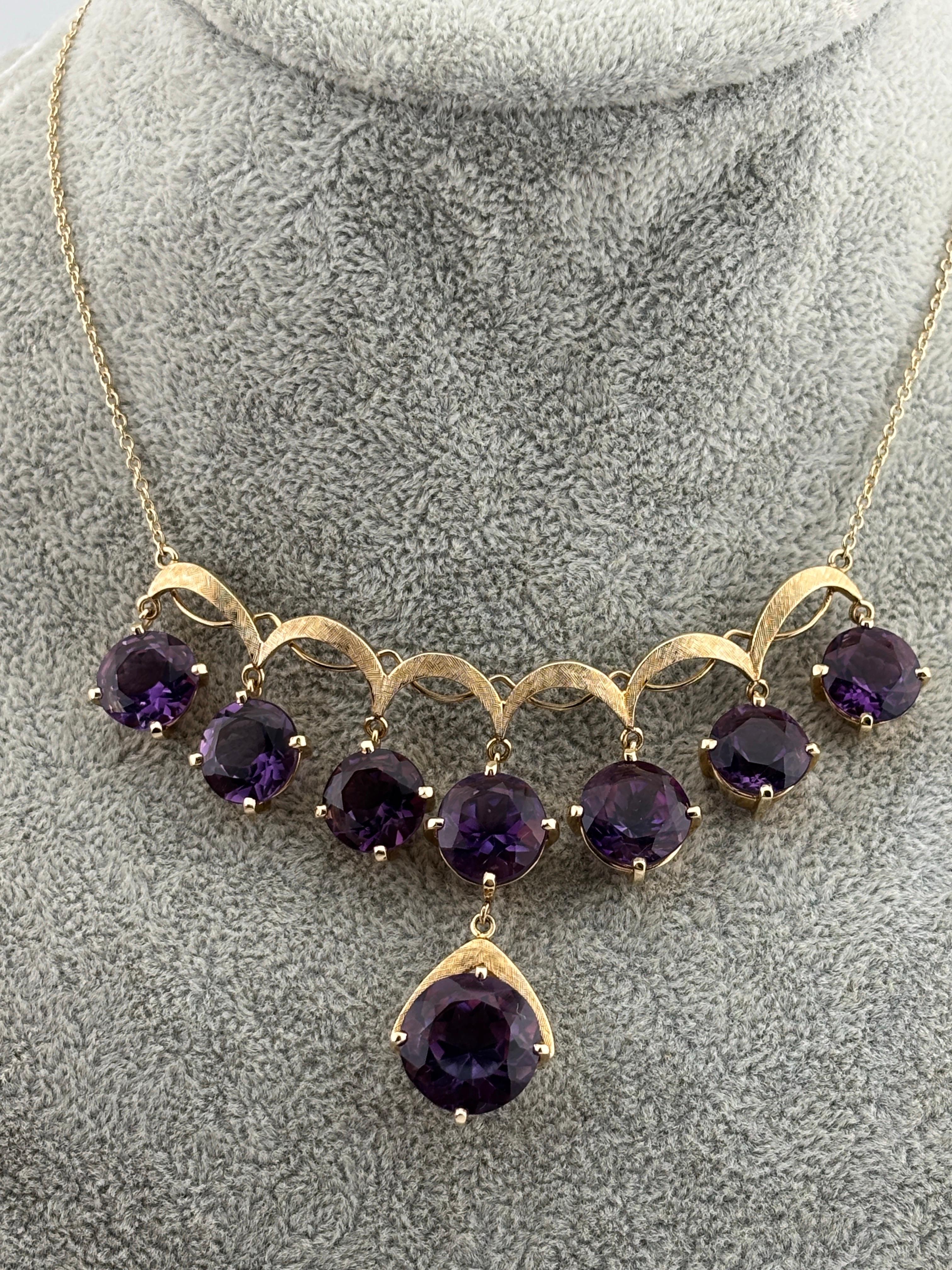 Vintage Beautiful 14k Yellow Gold Amethyst Drop Necklace 1970's For Sale 8