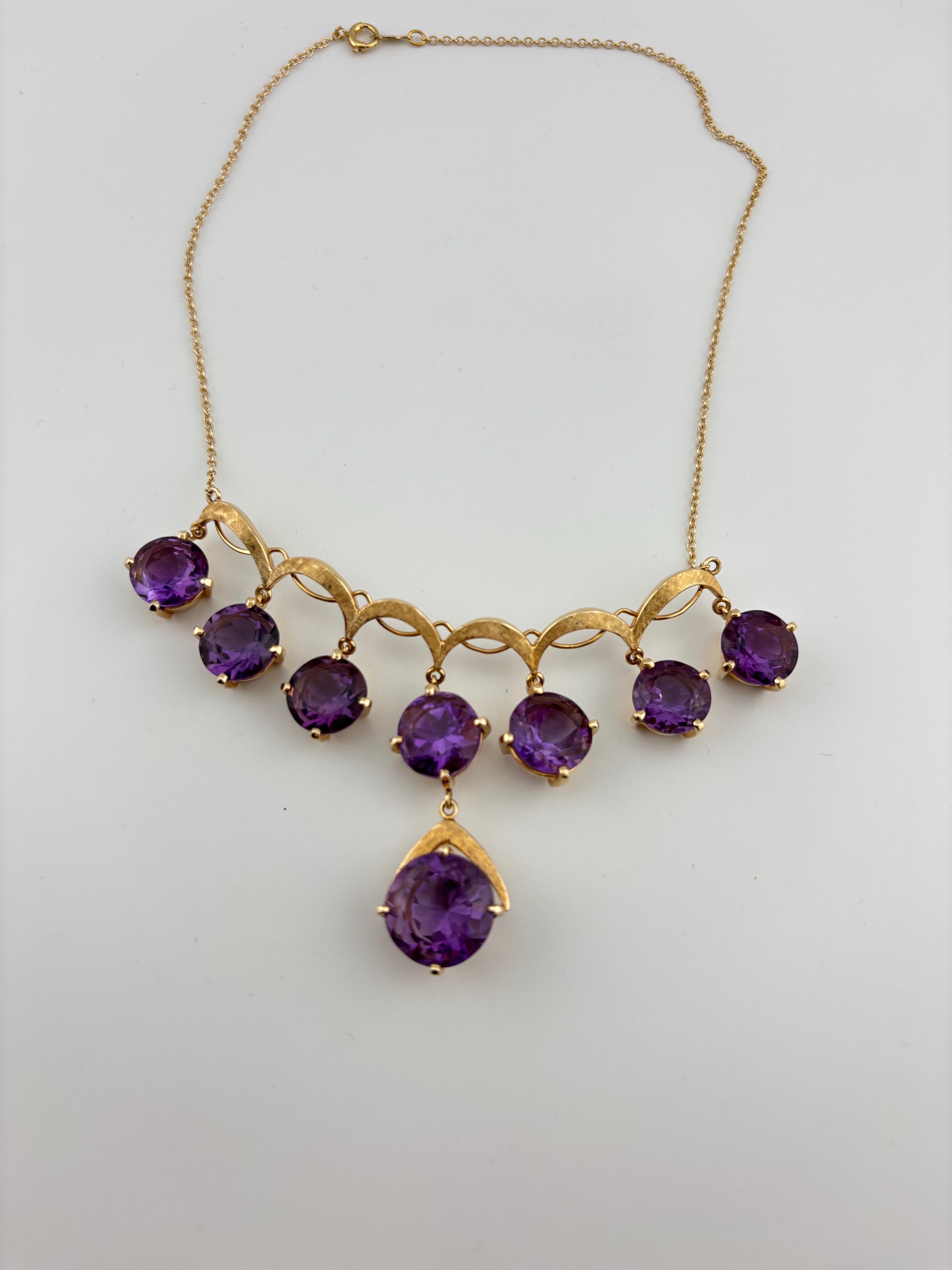 Vintage Beautiful 14k Yellow Gold Amethyst Drop Necklace 1970's For Sale 9