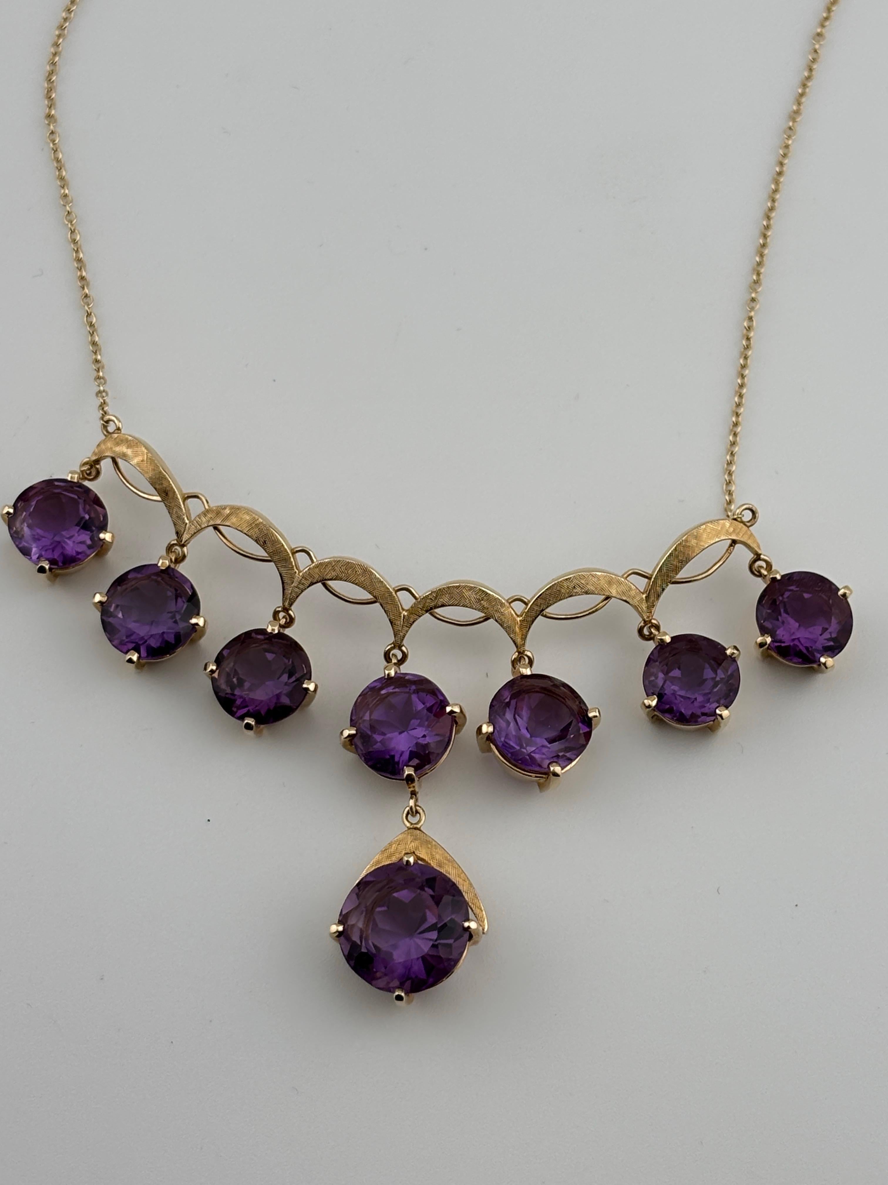Vintage Beautiful 14k Yellow Gold Amethyst Drop Necklace 1970's For Sale 10