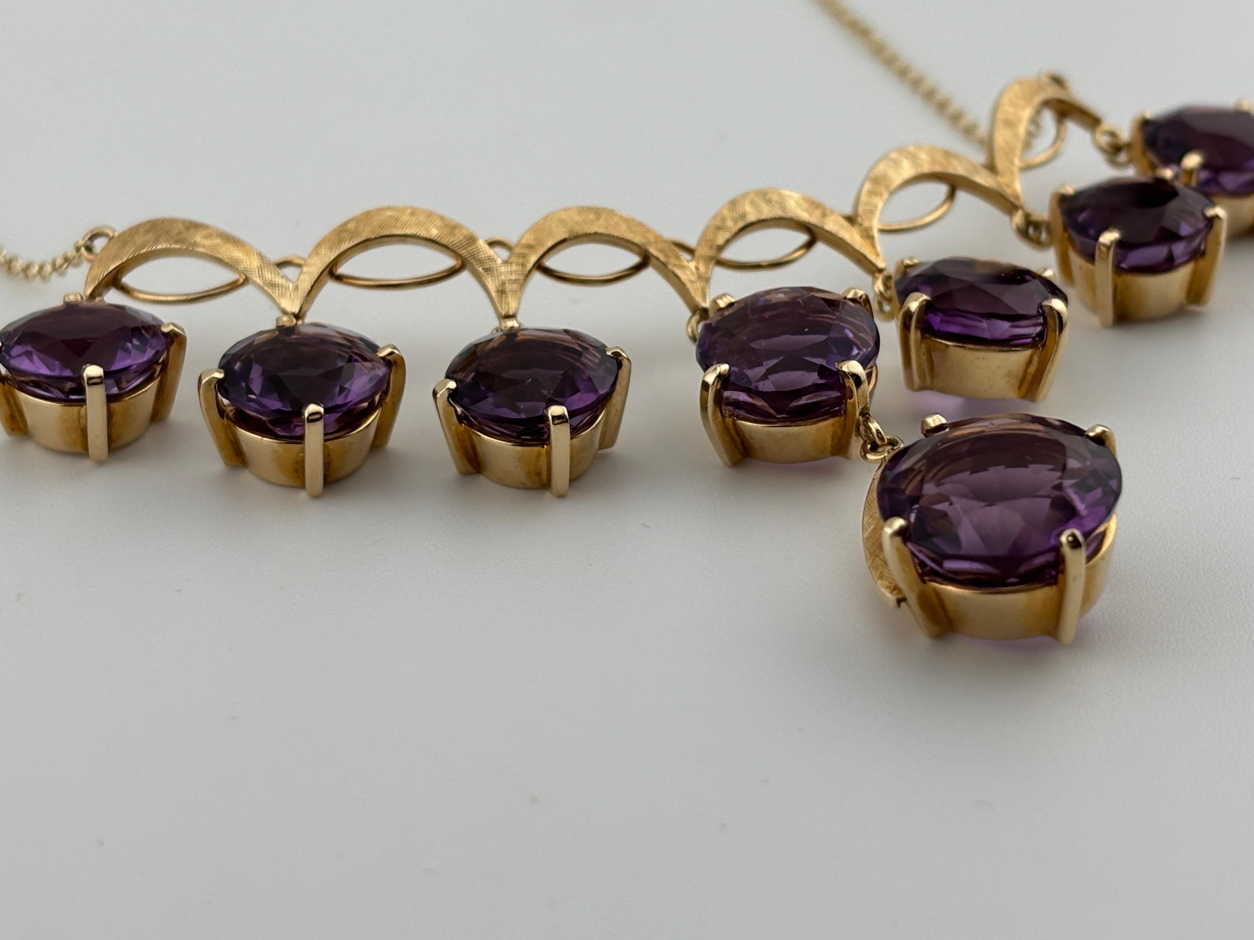 Vintage Beautiful 14k Yellow Gold Amethyst Drop Necklace 1970's For Sale 11