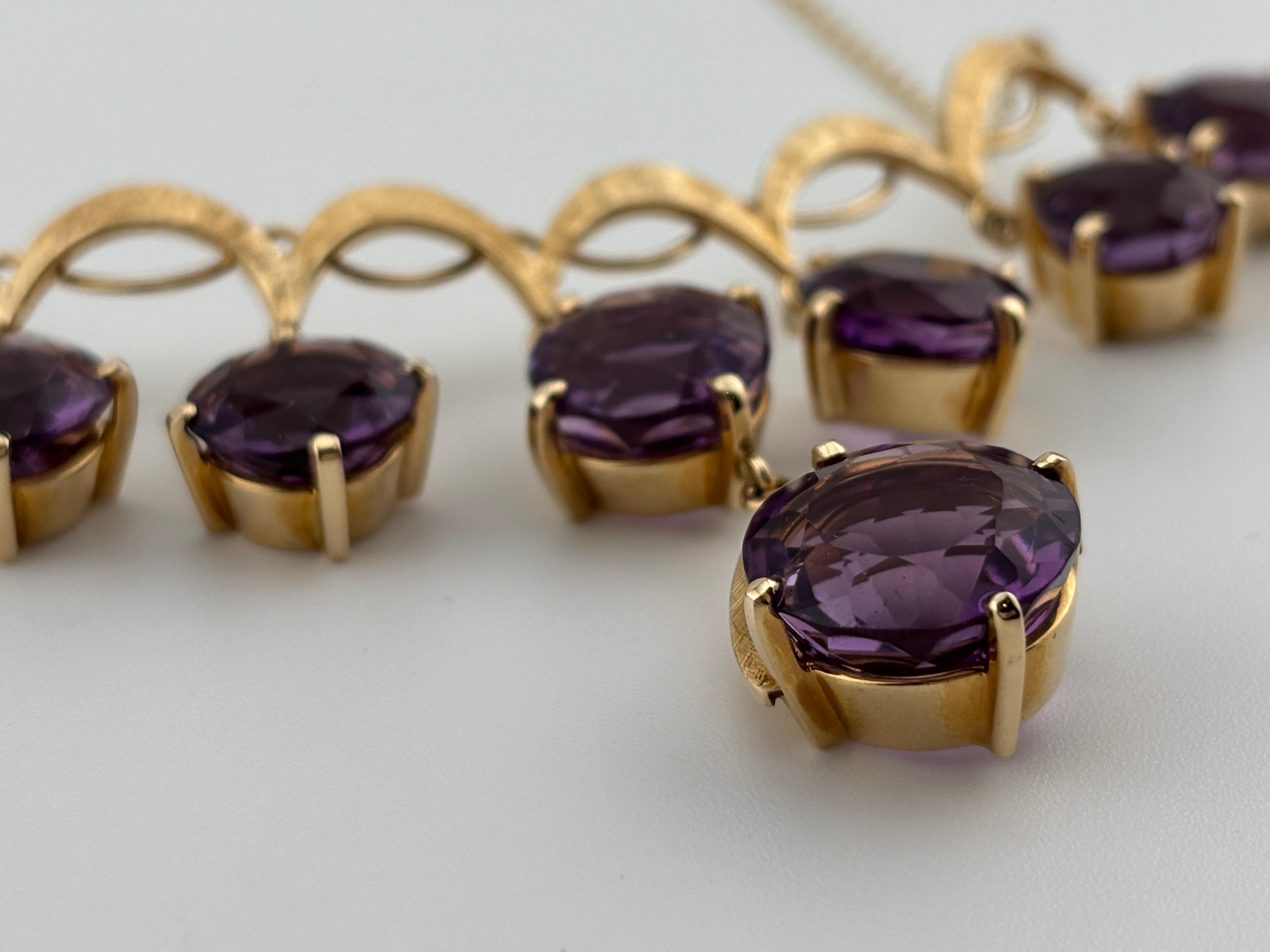 Vintage Beautiful 14k Yellow Gold Amethyst Drop Necklace 1970's For Sale 12
