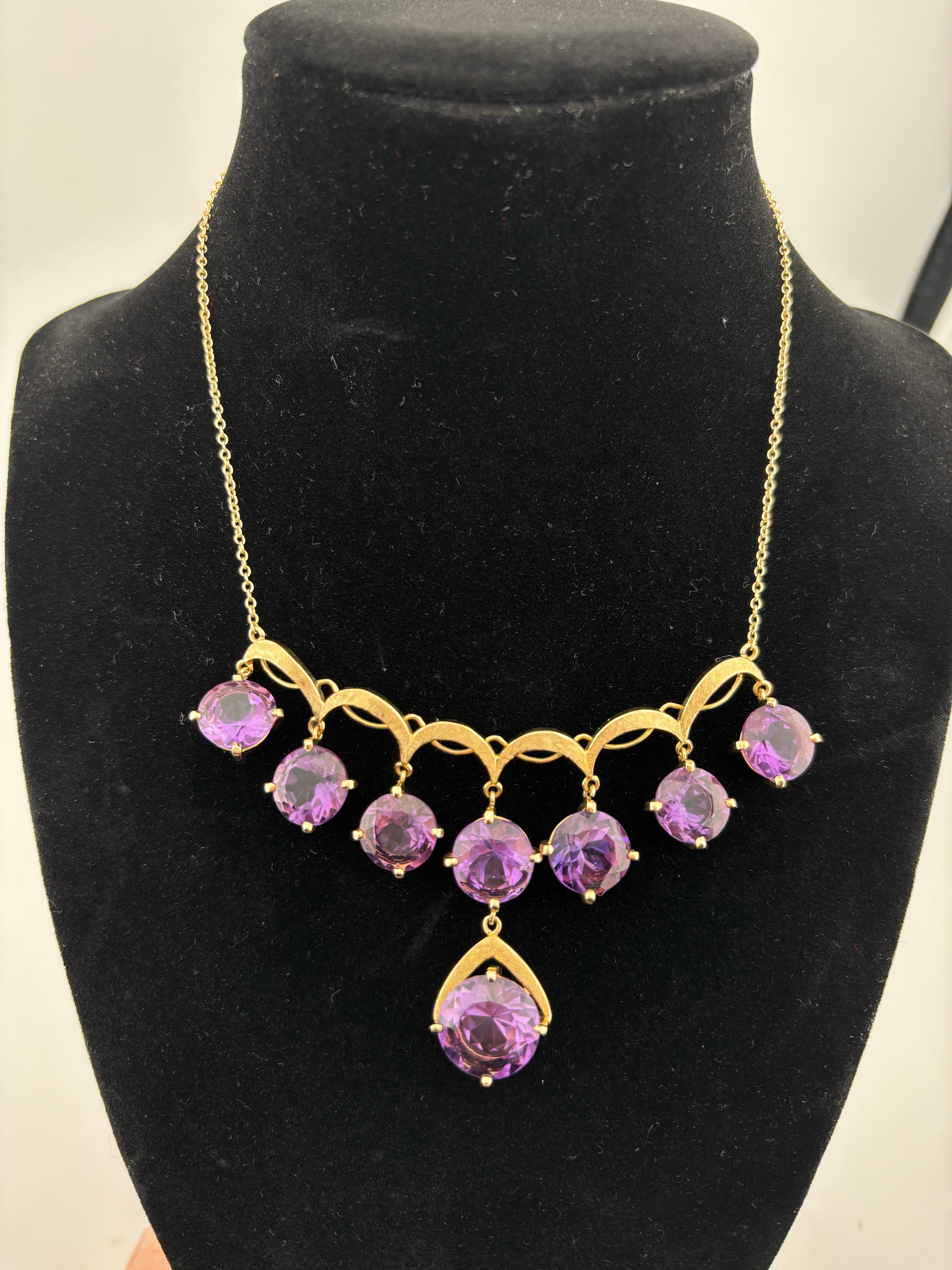 Vintage Beautiful 14k Yellow Gold Amethyst Drop Necklace 1970's For Sale 13