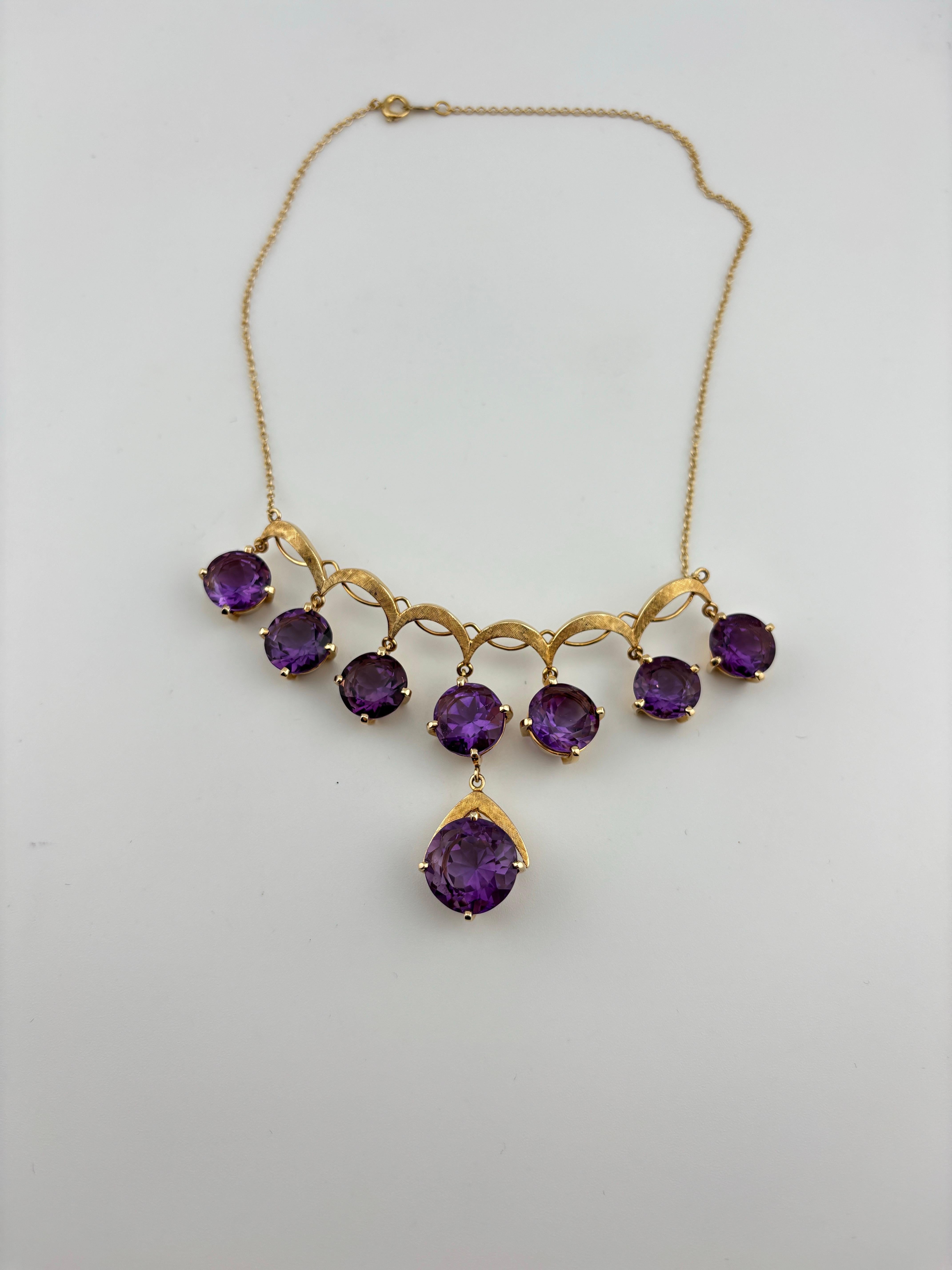 Vintage Beautiful 14k Yellow Gold Amethyst Drop Necklace 1970's For Sale 14
