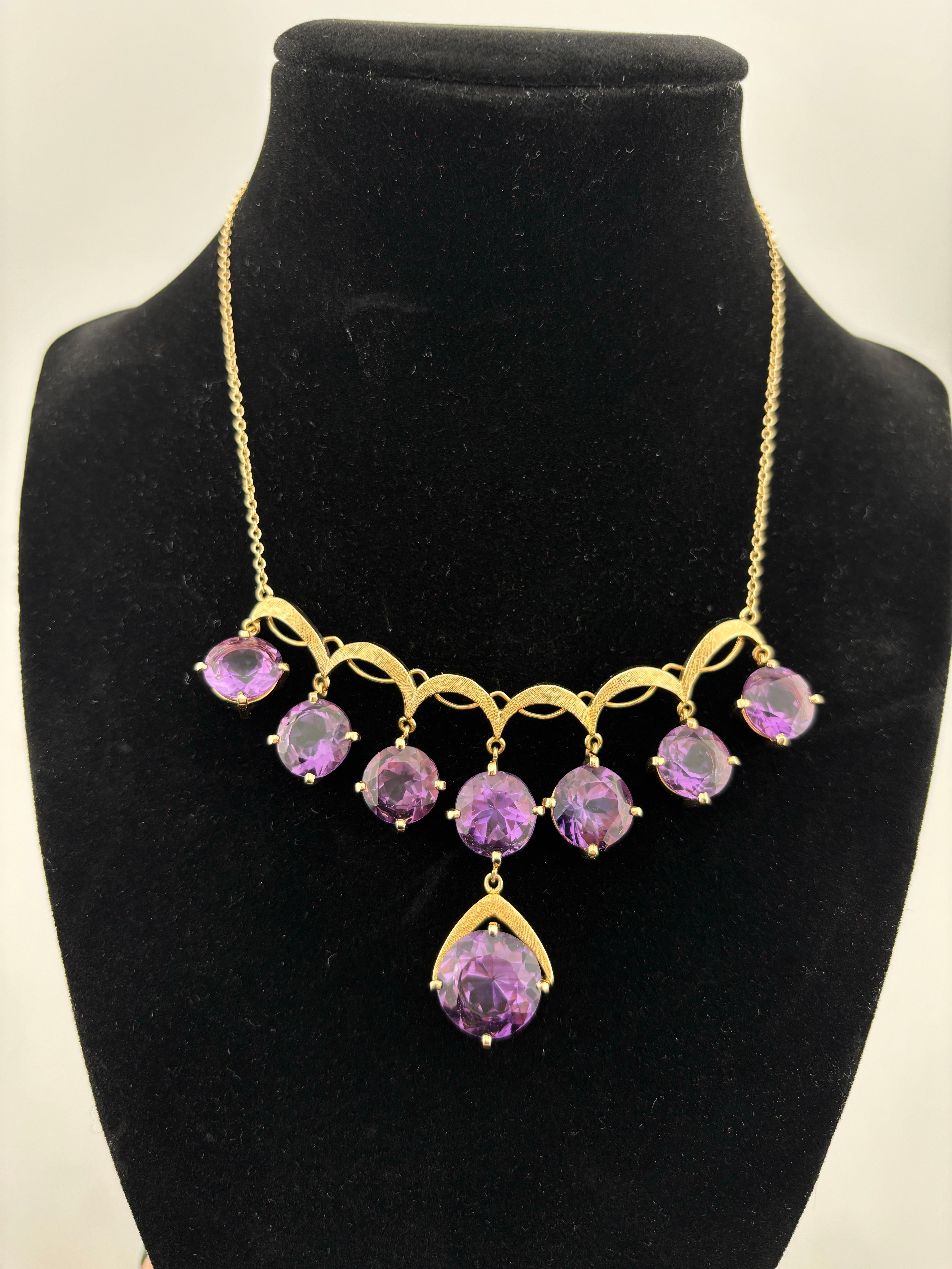 Vintage Beautiful 14k Yellow Gold Amethyst Drop Necklace 1970's For Sale 15