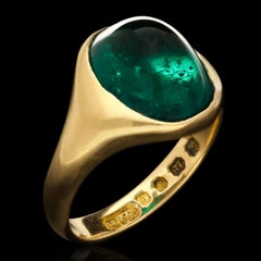 Vintage Beautiful 6.49ct Colombian Emerald Cabochon Ring in 18ct Gold Circa 1958