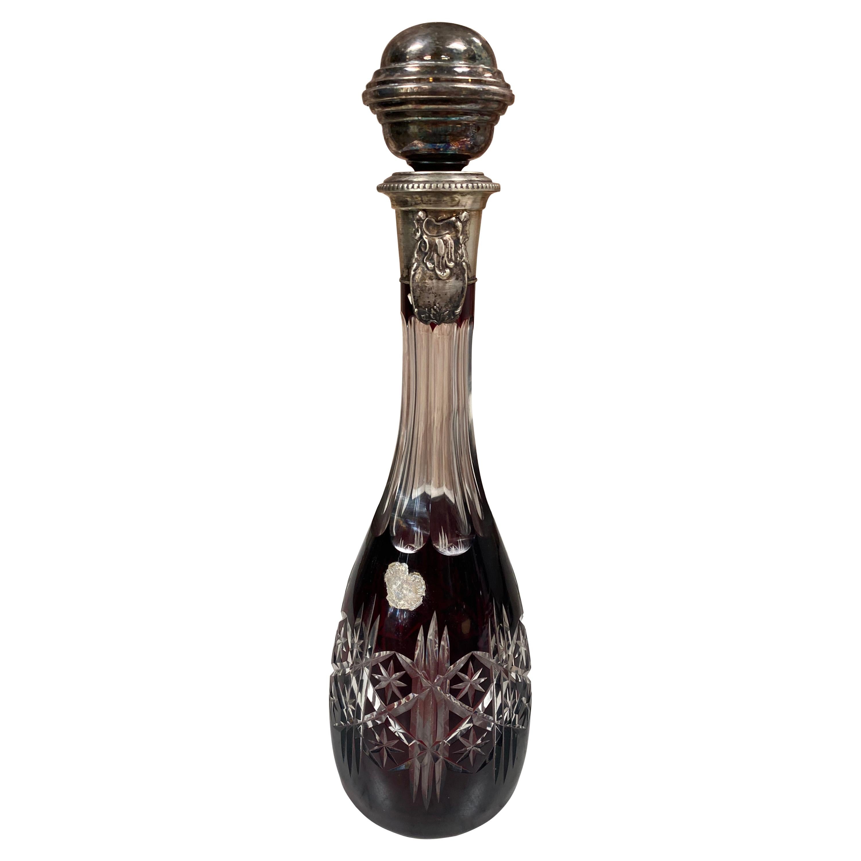 Vintage Beautiful Italian Mid Century Glass Bottle, 1970s For Sale