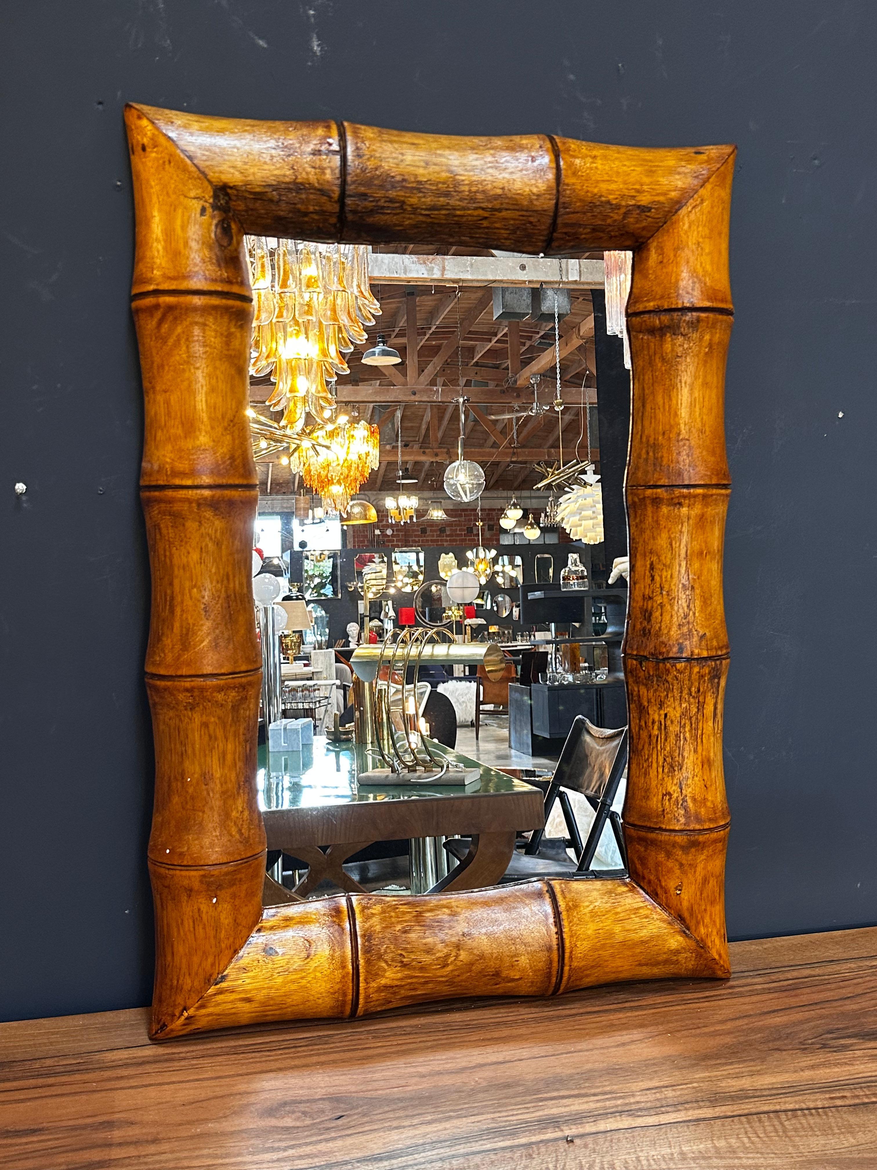 Vintage Beautiful Italian Rectangular Wood Wall Mirror 1980s For Sale 2