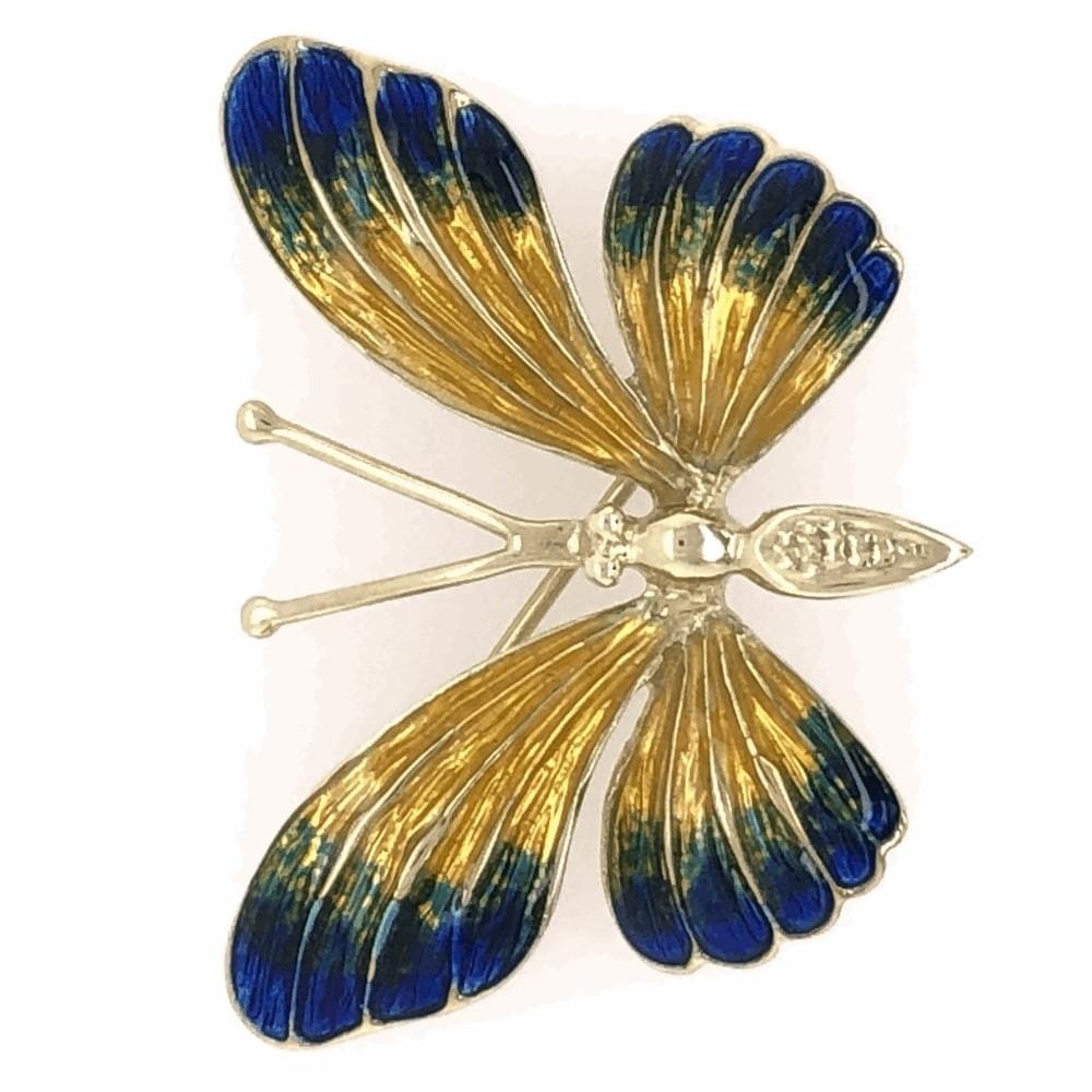 Modernist Vintage Beautiful Multi Enamel Gold Butterfly Brooch Pin Fine Estate Jewelry