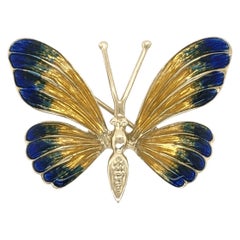 Retro Beautiful Multi Enamel Gold Butterfly Brooch Pin Fine Estate Jewelry