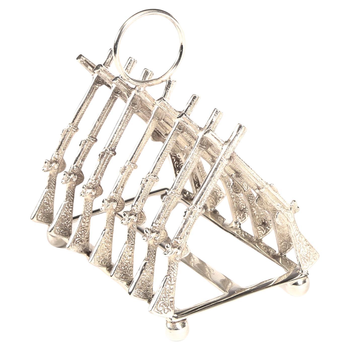 Vintage Beautiful Silver Plated Toast Rack Crossed Rifles 20th Century For Sale