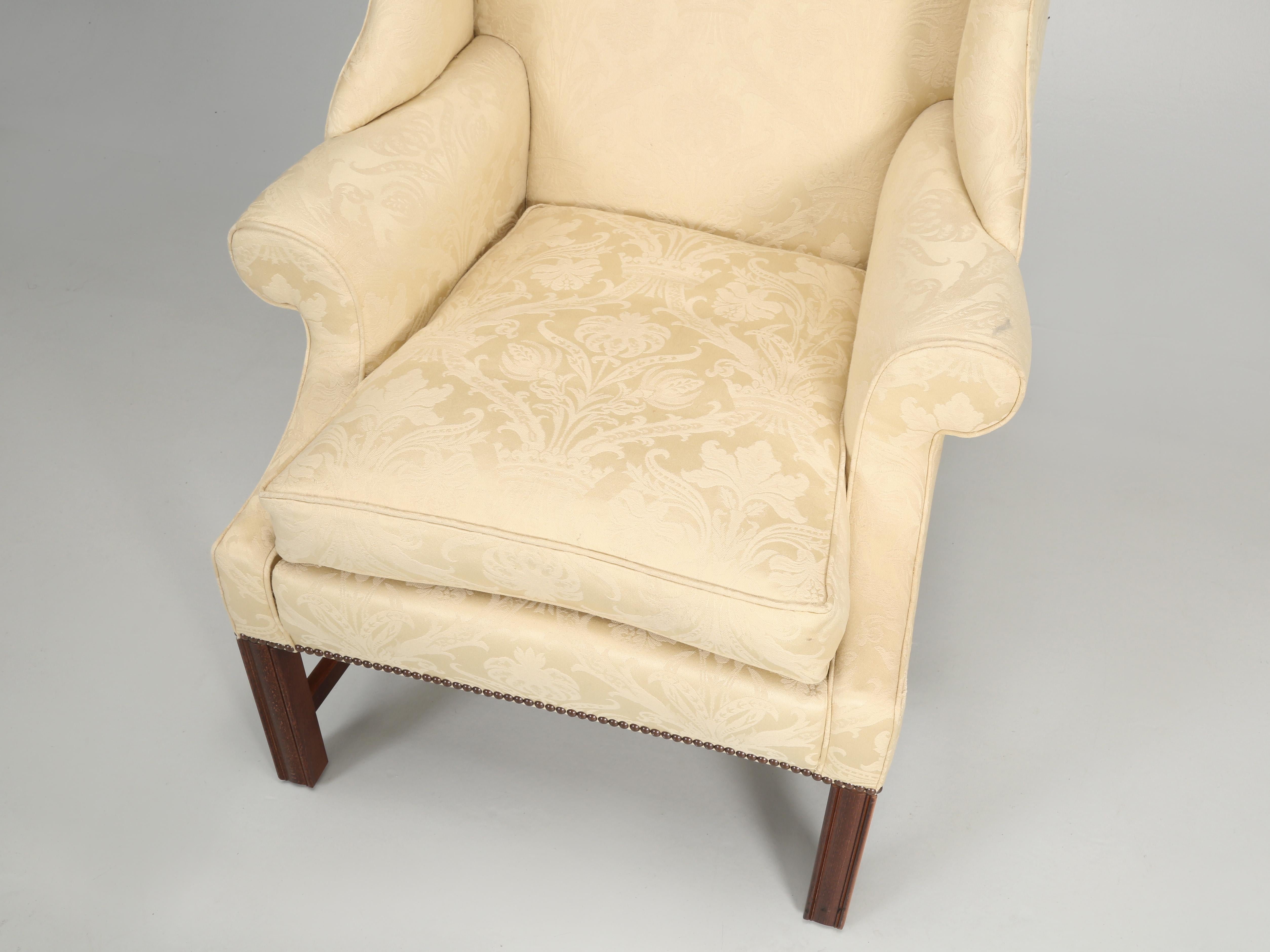 Chippendale Vintage Beautifully Made English Wingback Chair with Down-Filled Cushion For Sale