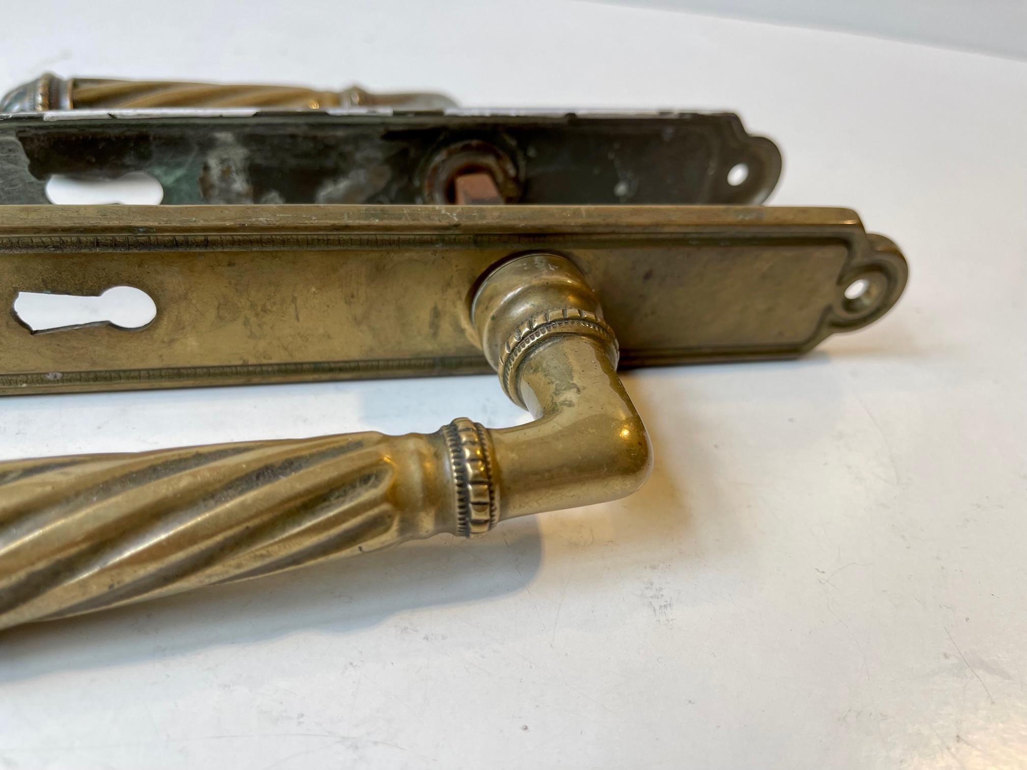 Art Deco Vintage Becchetti Angelo Bal Door Handle Set in Patinated Brass, Italy, 1940s For Sale