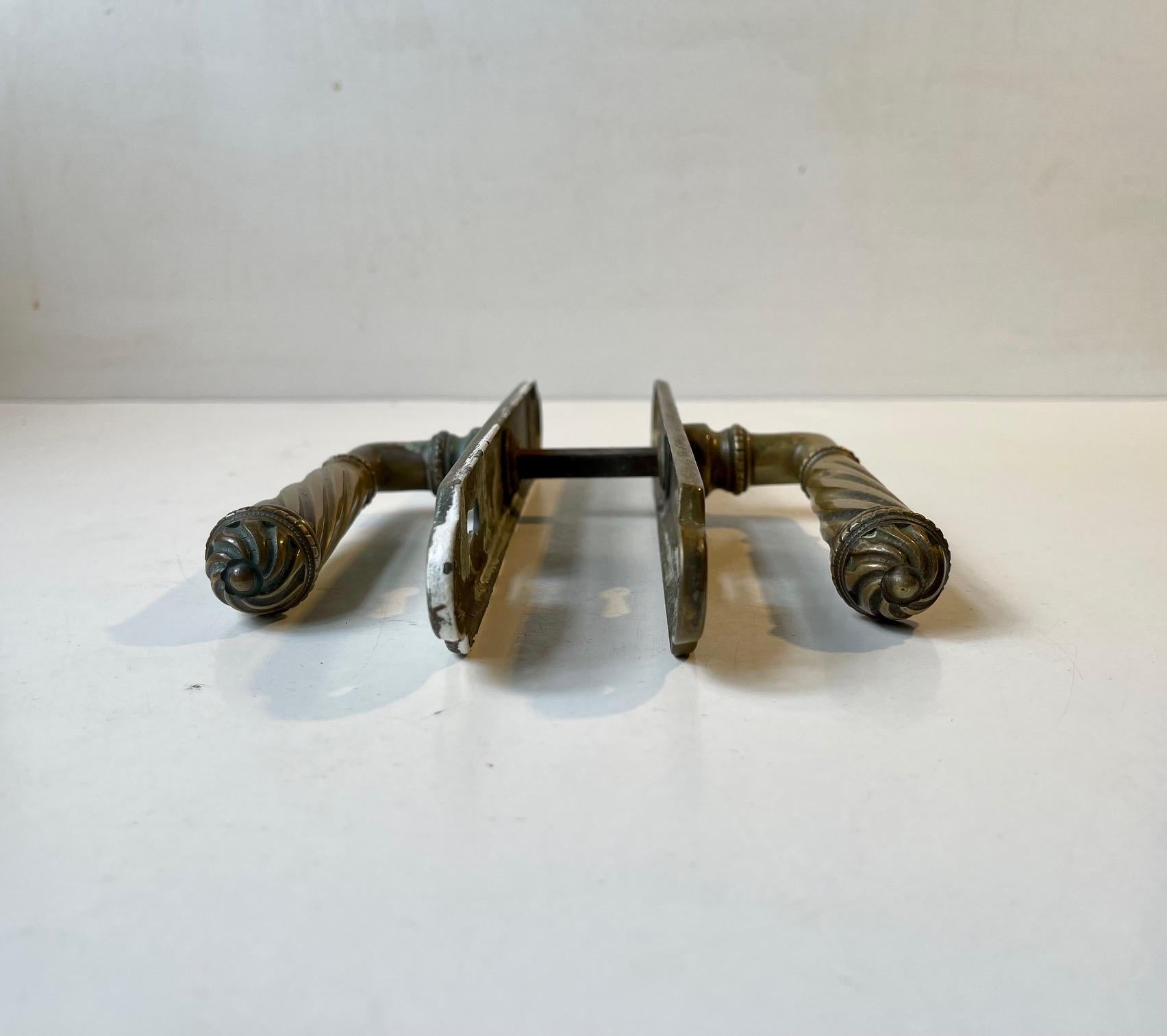 Art Deco Vintage Becchetti Angelo Bal Door Handle Set in Patinated Brass, Italy, 1940s For Sale