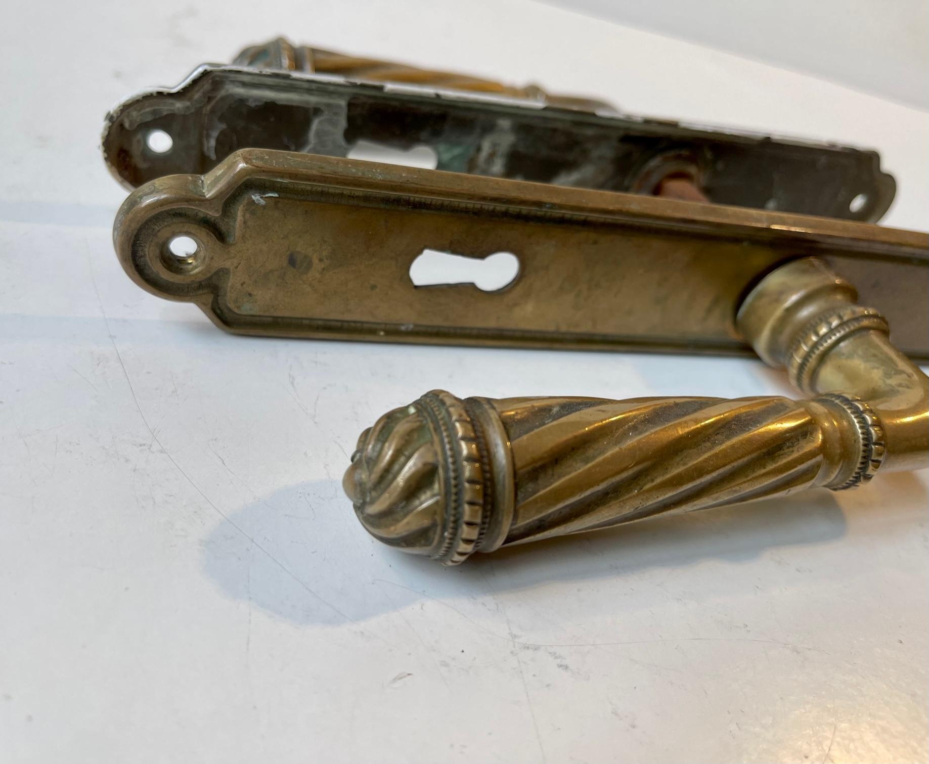 Italian Vintage Becchetti Angelo Bal Door Handle Set in Patinated Brass, Italy, 1940s For Sale