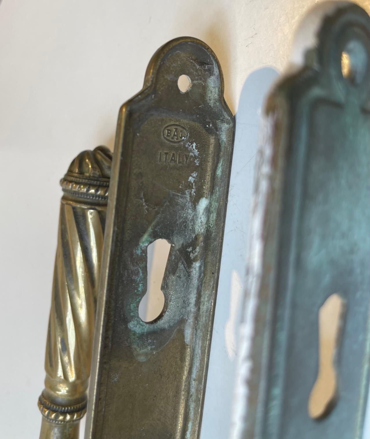 Cast Vintage Becchetti Angelo Bal Door Handle Set in Patinated Brass, Italy, 1940s For Sale