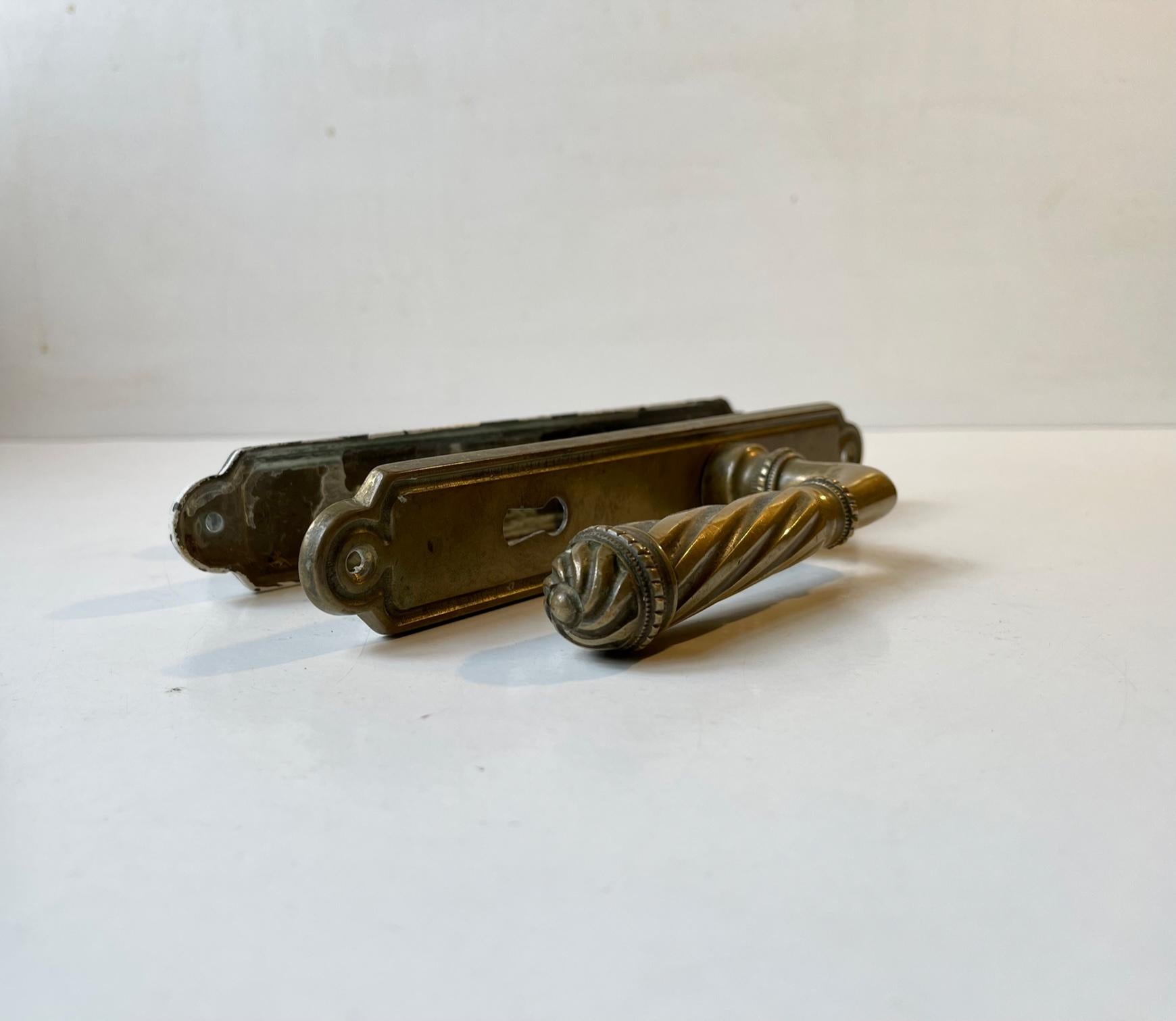 Vintage Becchetti Angelo Bal Door Handle Set in Patinated Brass, Italy, 1940s For Sale 1