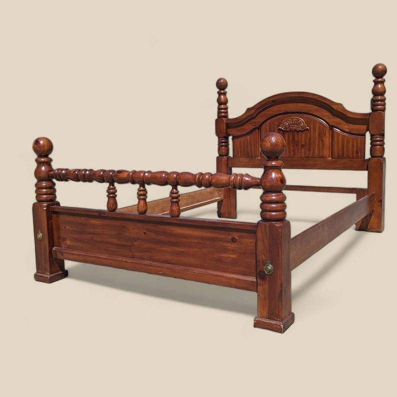 Mid-Century Modern Vintage Bed Frame, Queen Size, Headboard, Footboard, Transitional For Sale
