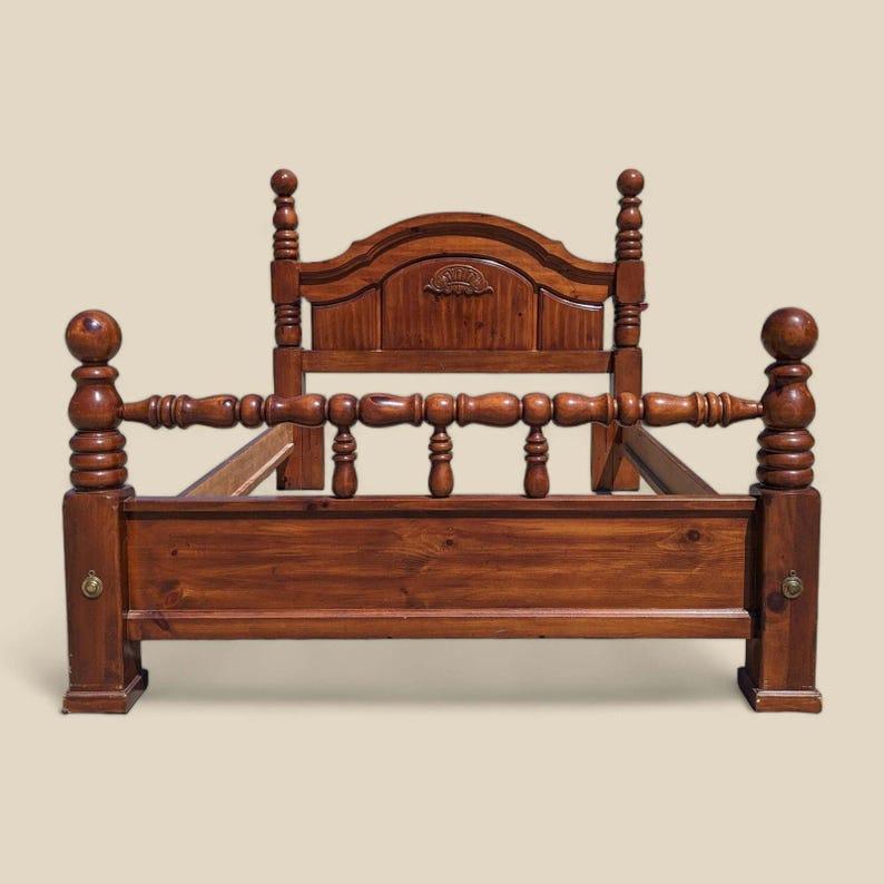 20th Century Vintage Bed Frame, Queen Size, Headboard, Footboard, Transitional For Sale