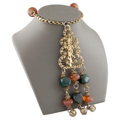 Vintage Bedouin Gold-Plated Filigree Necklace with Amber & Bloodstone, 30 Inches