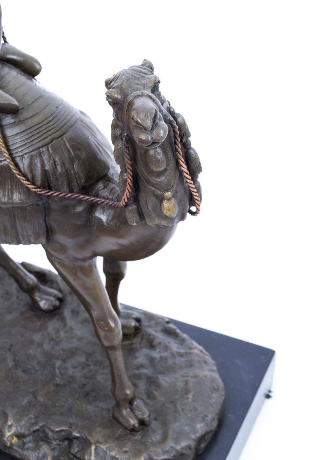 Bronze Vieux Guerrier Bédouin sur Chameau Sculpture en bronze d'après Leonard:: 20ème siècle