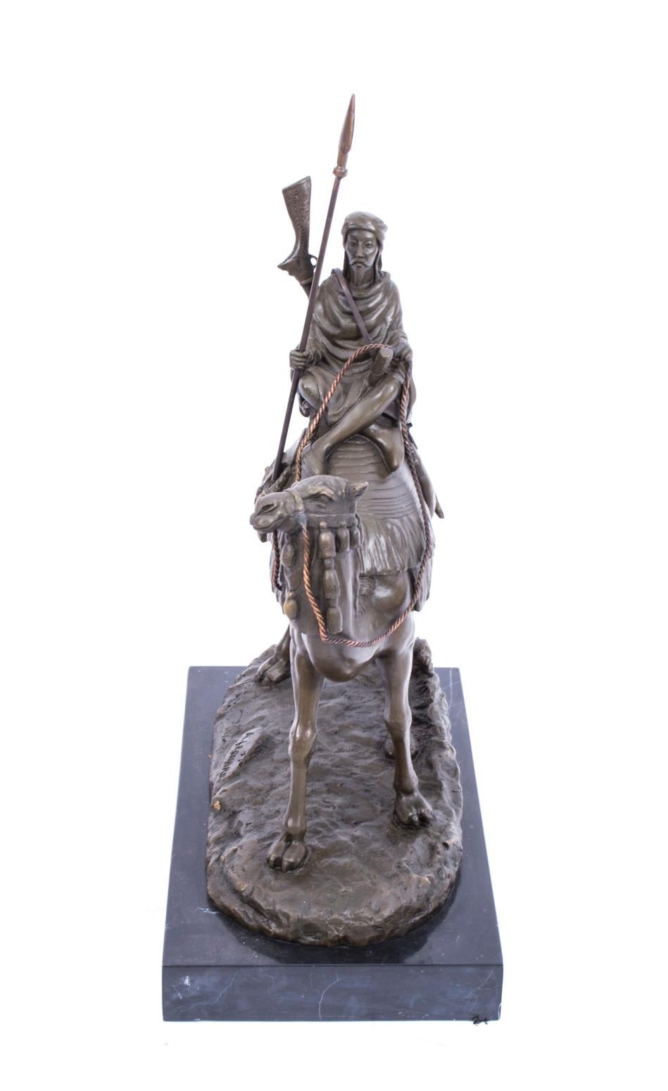 Vieux Guerrier Bédouin sur Chameau Sculpture en bronze d'après Leonard:: 20ème siècle 2