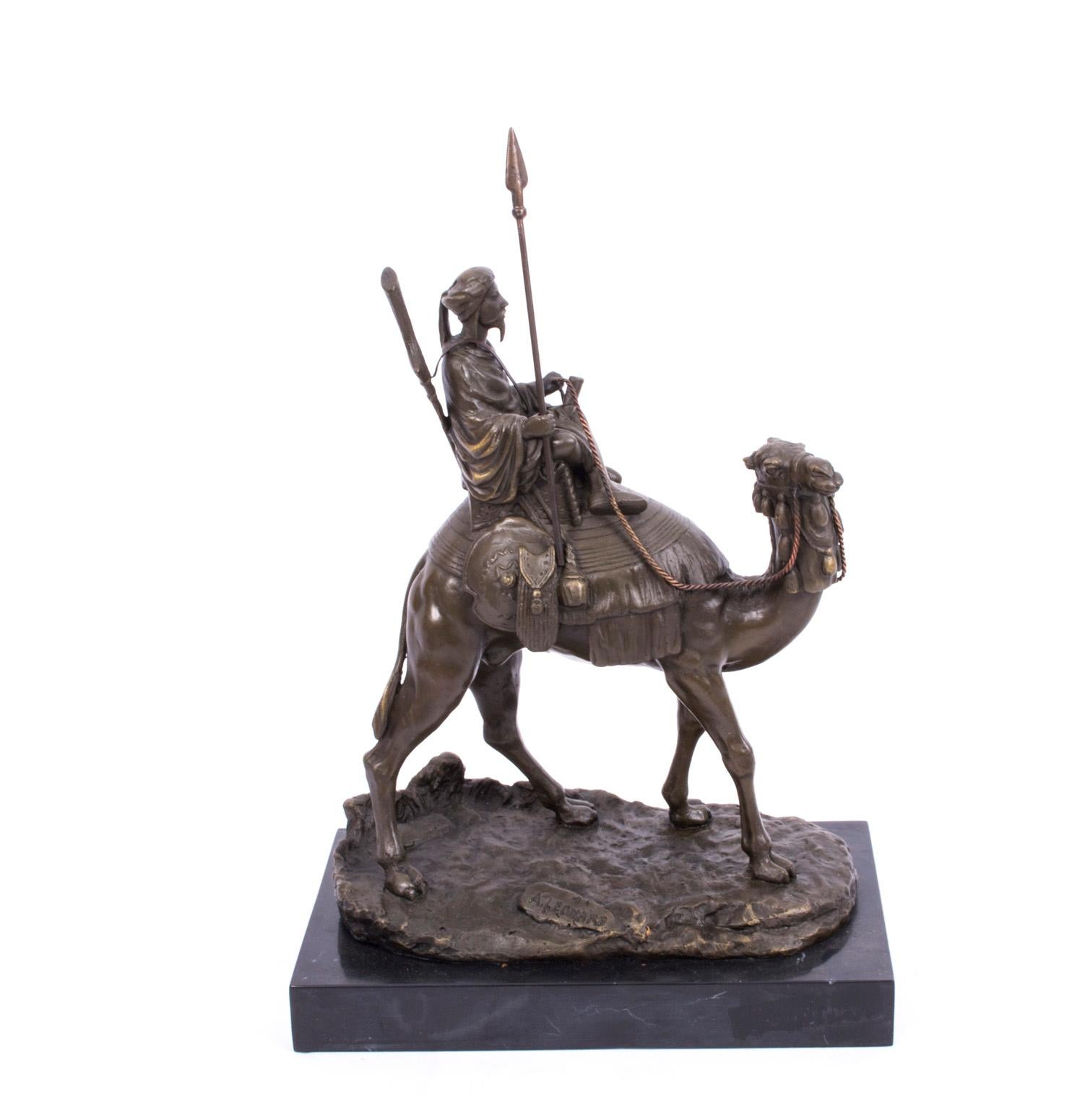 Vintage Bedouin Warrior on Camel Bronze Sculpture After Leonard 20th Century For Sale 5