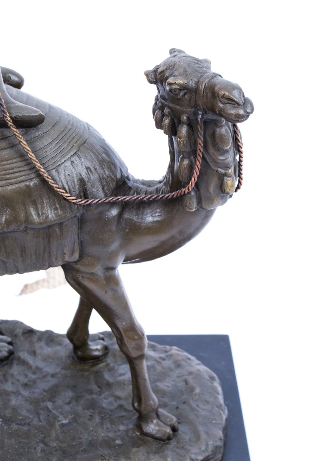 Art Nouveau Vintage Bedouin Warrior on Camel Bronze Sculpture After Leonard 20th Century For Sale