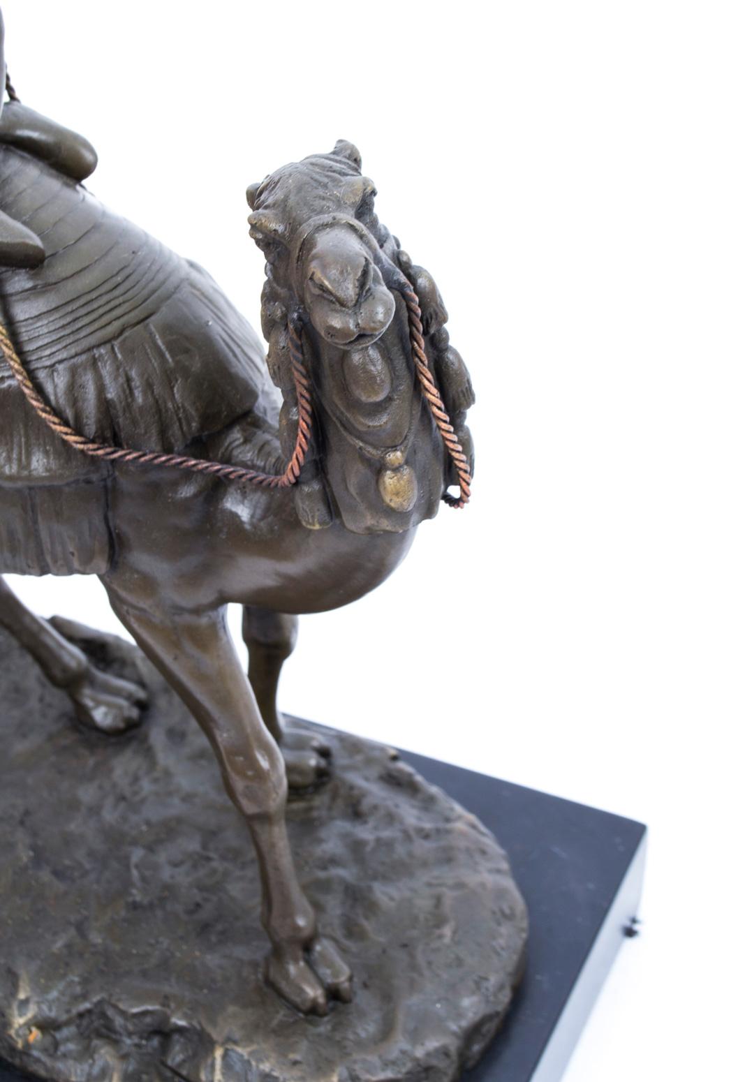 Vintage Bedouin Warrior on Camel Bronze Sculpture After Leonard 20th Century In Good Condition For Sale In London, GB