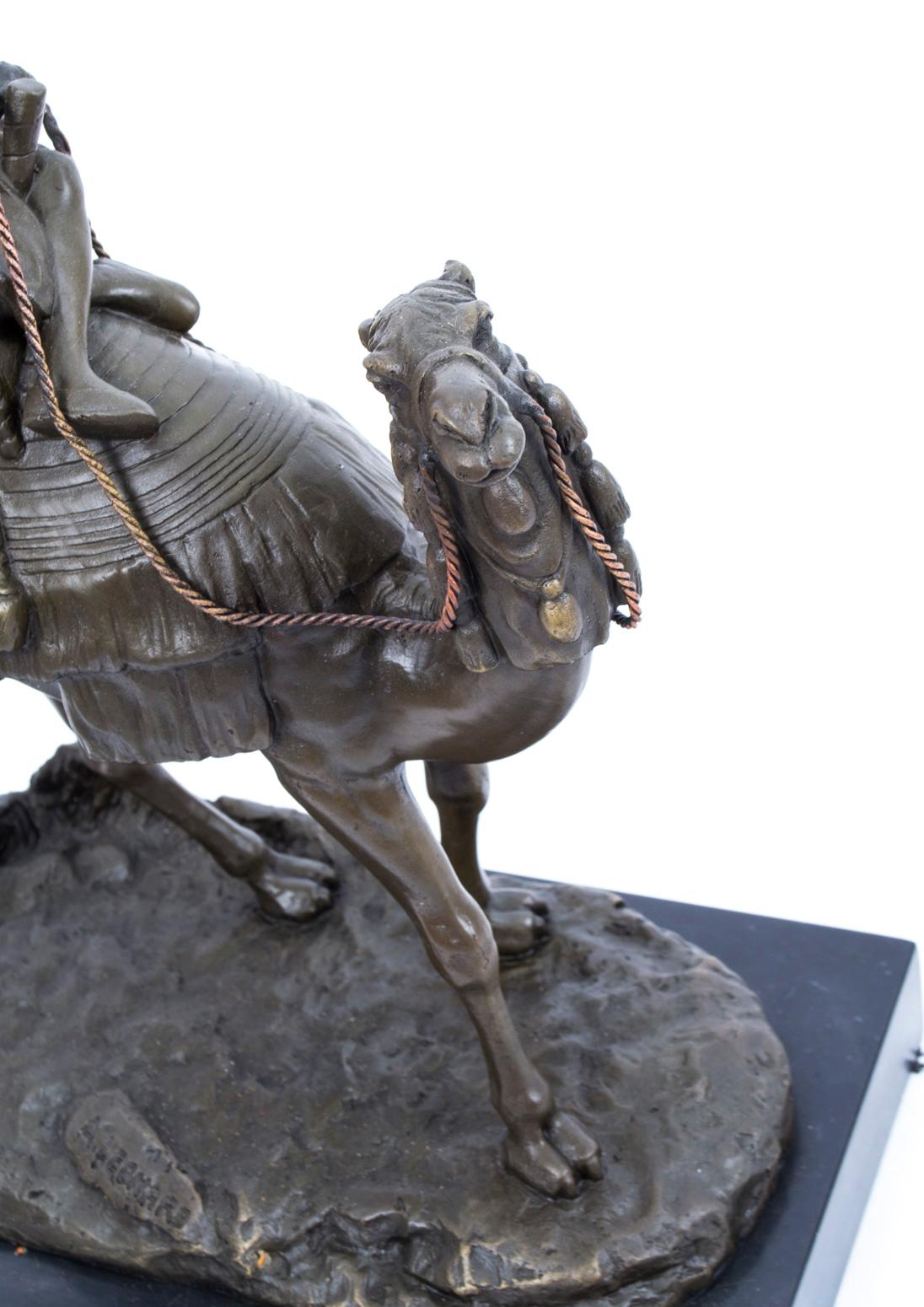 Late 20th Century Vintage Bedouin Warrior on Camel Bronze Sculpture After Leonard 20th Century For Sale