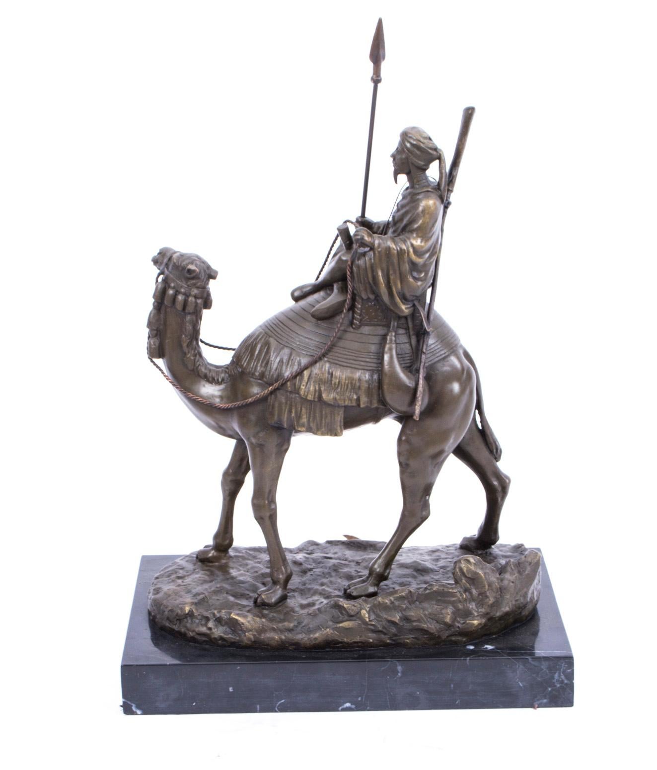 Vintage Bedouin Warrior on Camel Bronze Sculpture After Leonard 20th Century For Sale 2