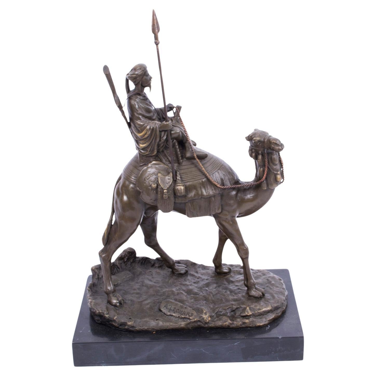 Vintage Bedouin Warrior on Camel Bronze Sculpture After Leonard 20th Century For Sale
