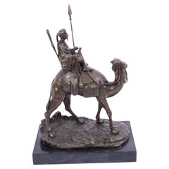 Vintage Bedouin Warrior on Camel Bronze Sculpture After Leonard 20th Century