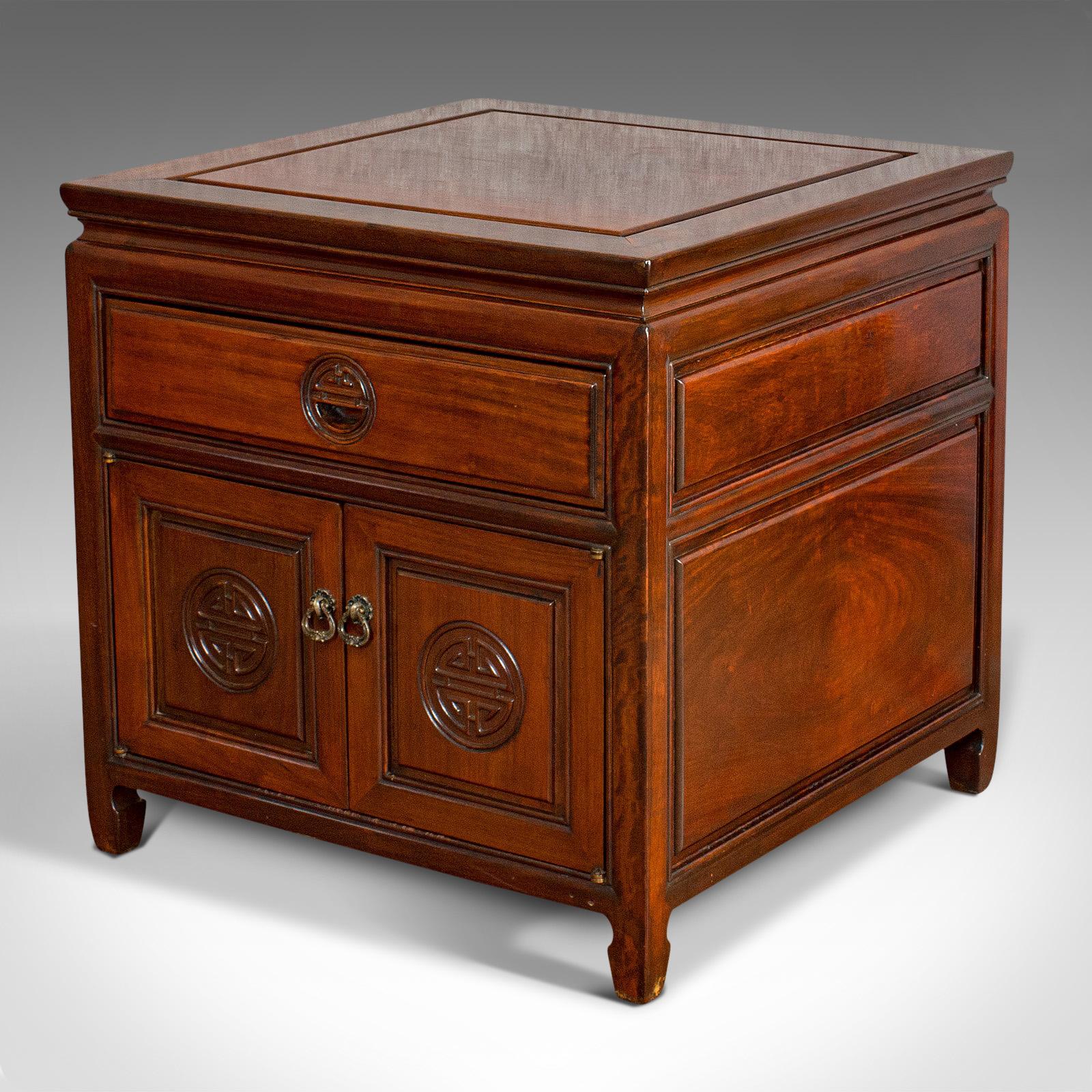 Chinese Export Vintage Bedside Cabinet, Asian, Teak, Low Side Stand, 20th Century, circa 1990