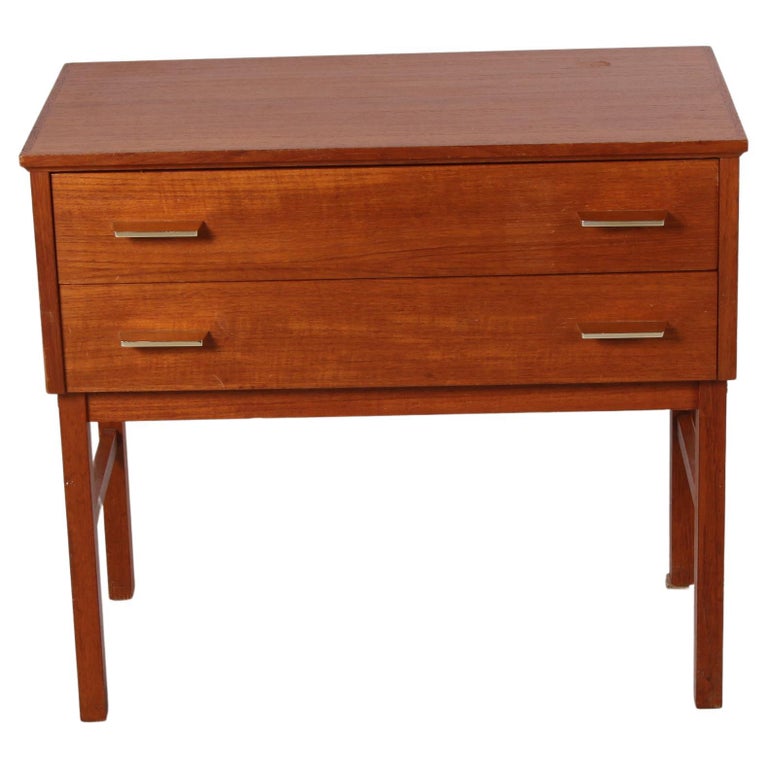 Vintage Bedside Table with Gold Colored Handles For Sale at 1stDibs