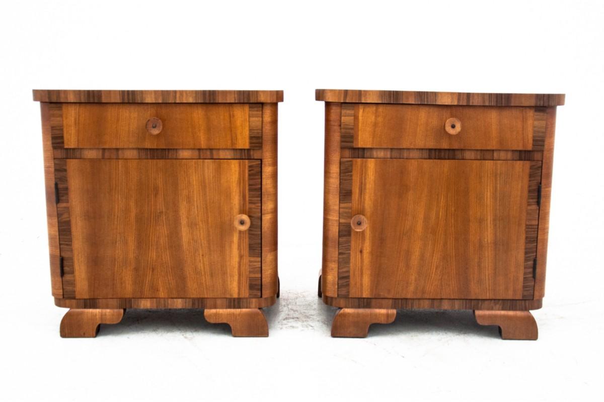 Polish Vintage Bedside Tables with Table Lamps, Poland, 1950s, After Renovation
