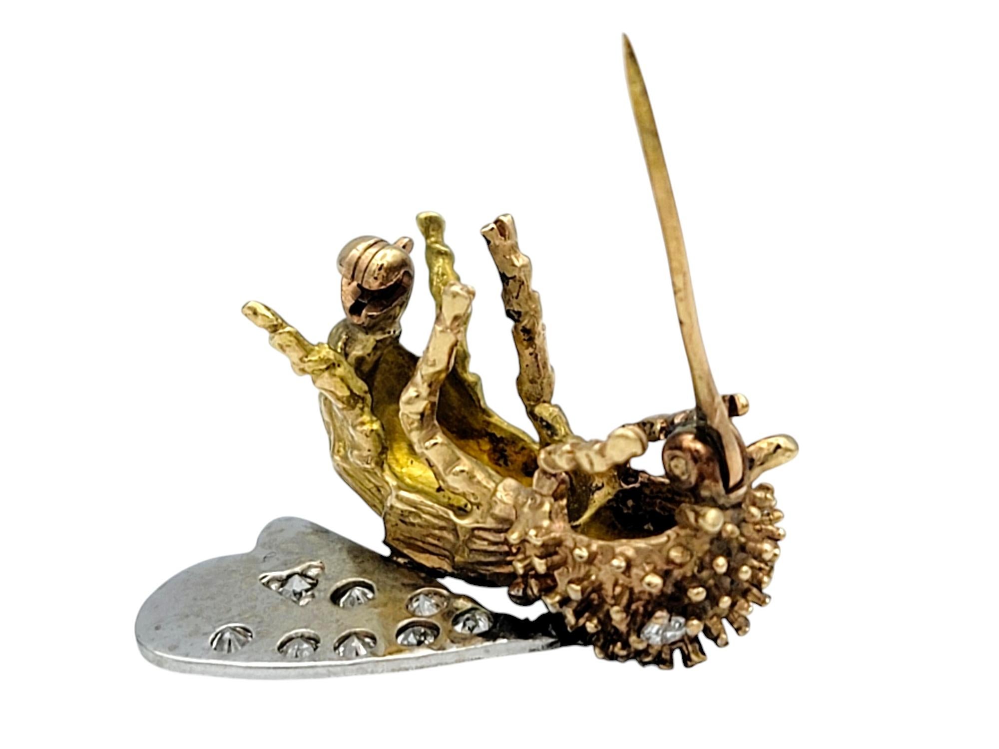 Vintage Bienenbrosche aus zweifarbigem 14 Karat Gold mit Flügeln mit alten europäischen Diamanten im Angebot 6