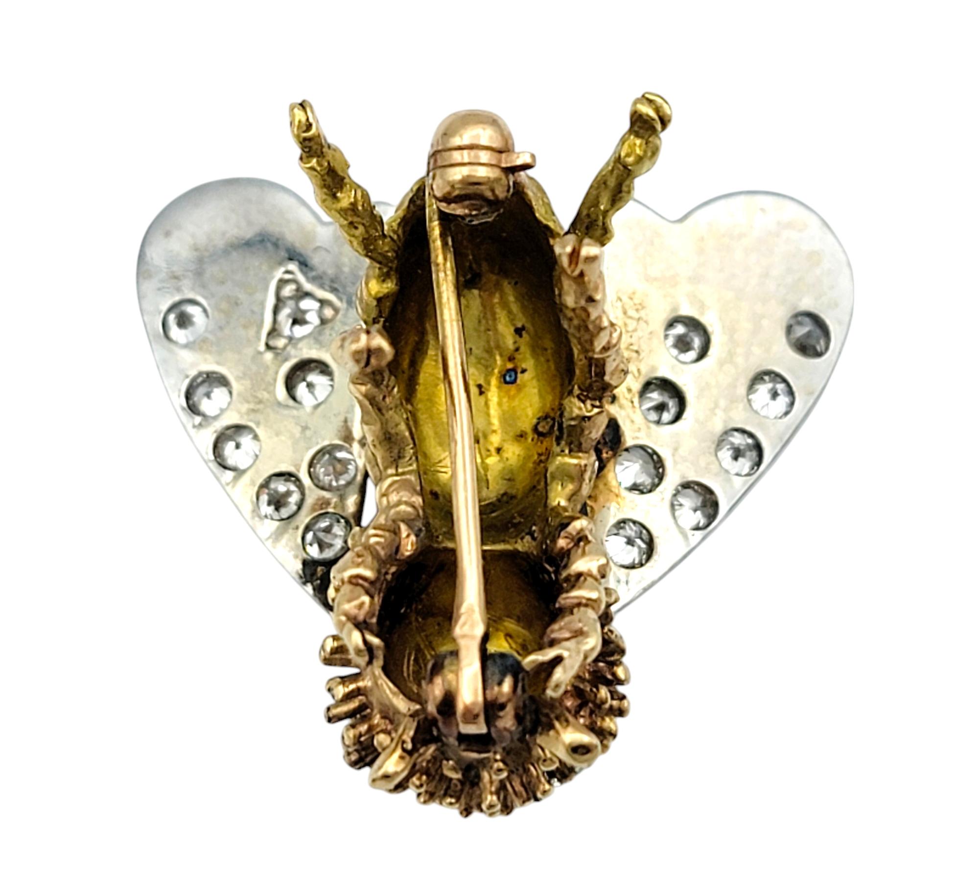 Vintage Bienenbrosche aus zweifarbigem 14 Karat Gold mit Flügeln mit alten europäischen Diamanten (Zeitgenössisch) im Angebot