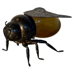 Vintage Bee Figurine in Amber Glass and Silver-Tone Metal
