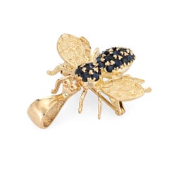 Vintage Bee Pendant Sapphire 14k Yellow Gold Brooch Pin Jewelry Bug Insect