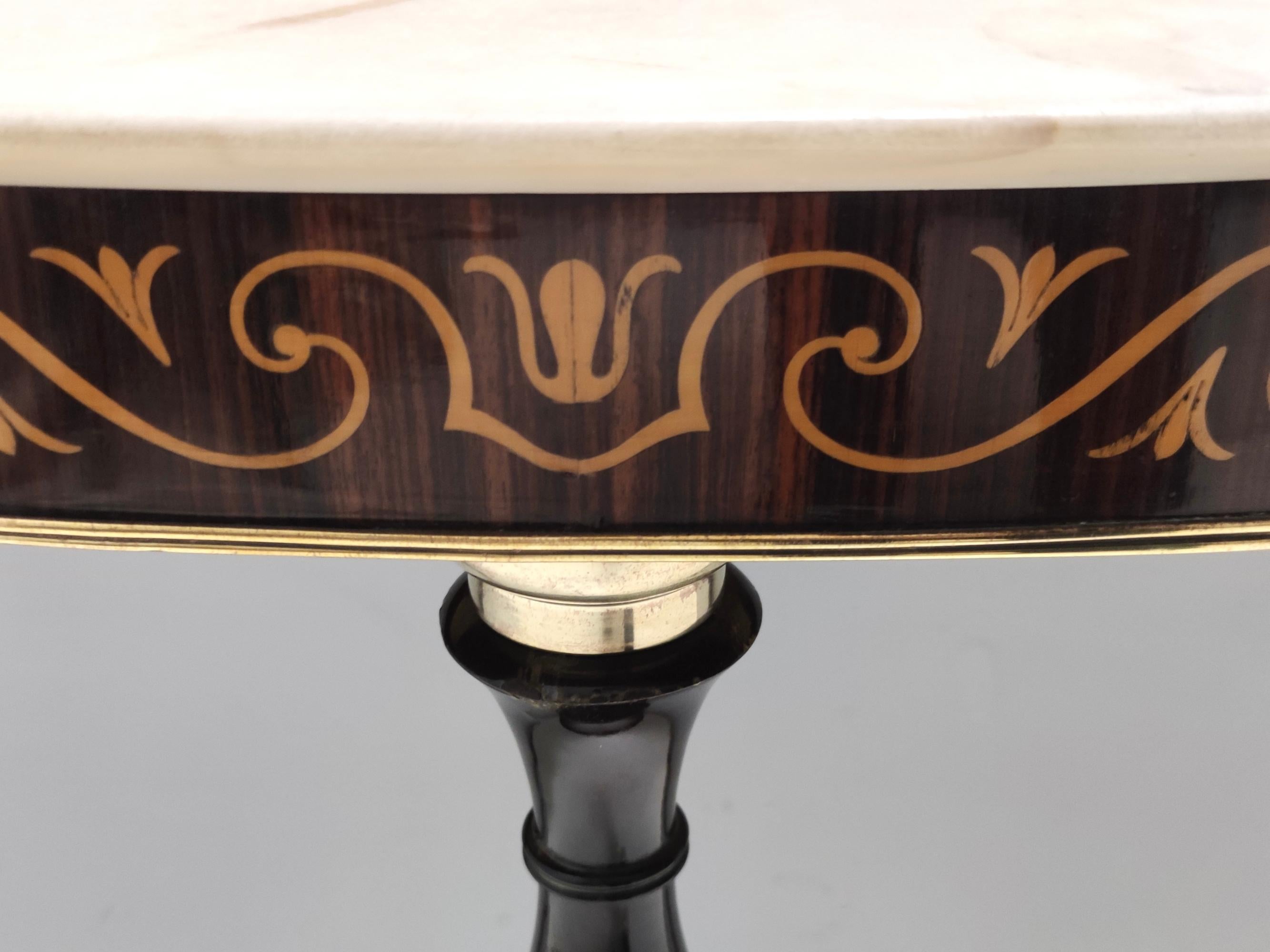 Vintage Beech and Black Walnut Console Table with a Demilune Marble Top For Sale 3