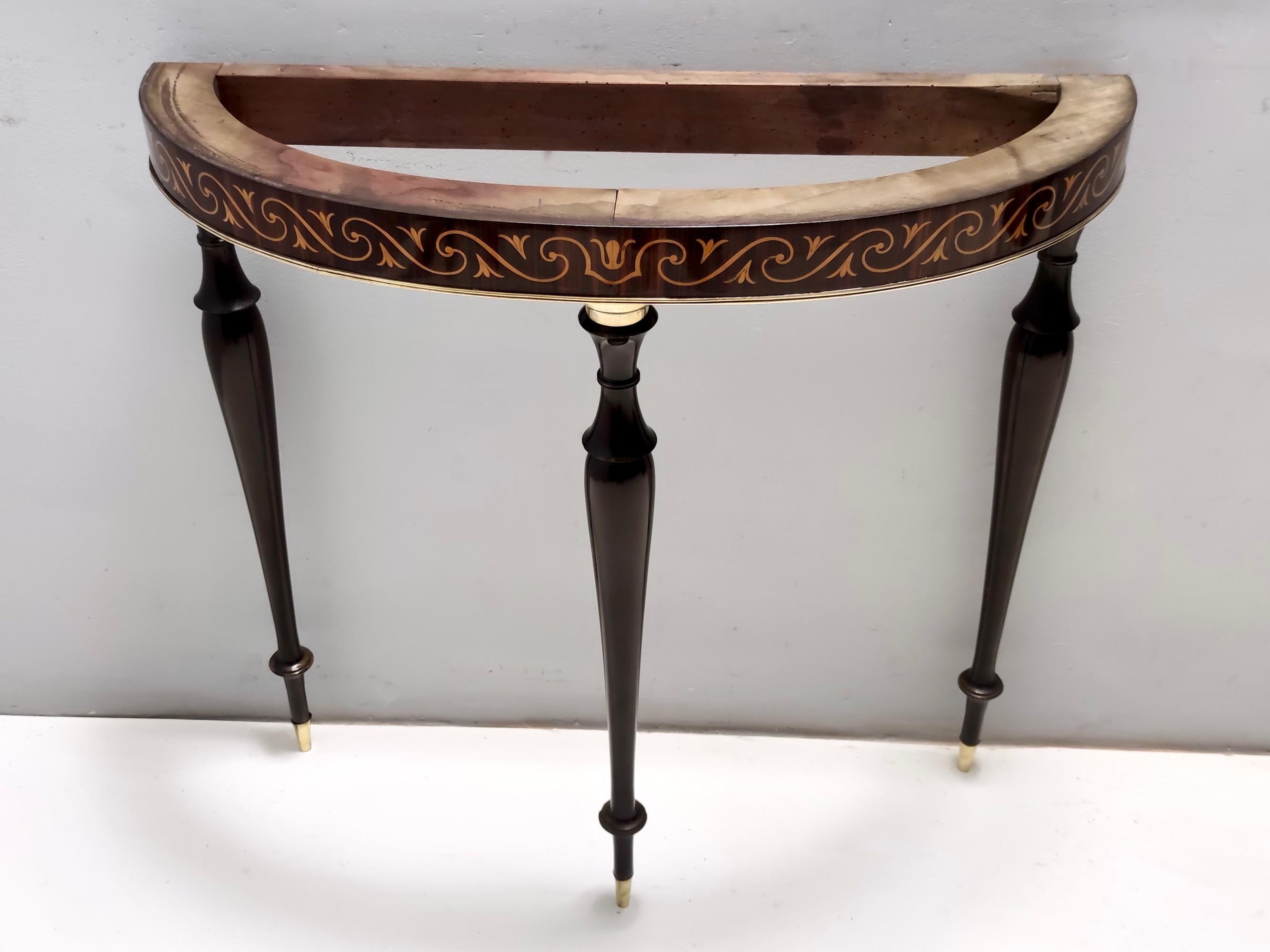Vintage Beech and Black Walnut Console Table with a Demilune Marble Top For Sale 1