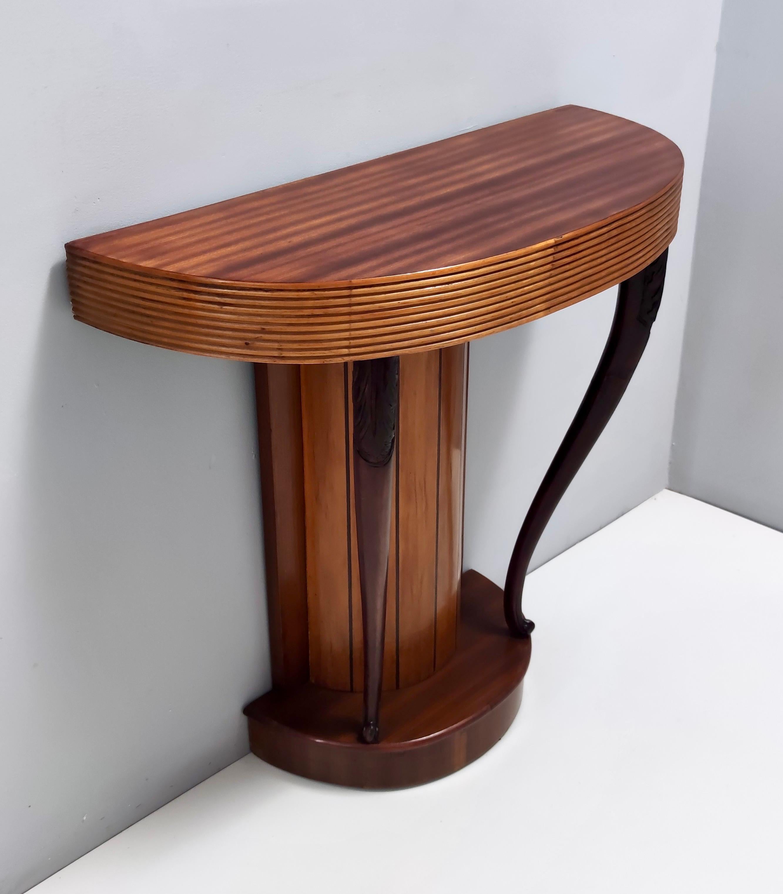 Vintage Beech and Walnut Demilune Console Table by Osvaldo Borsani, Italy For Sale 1
