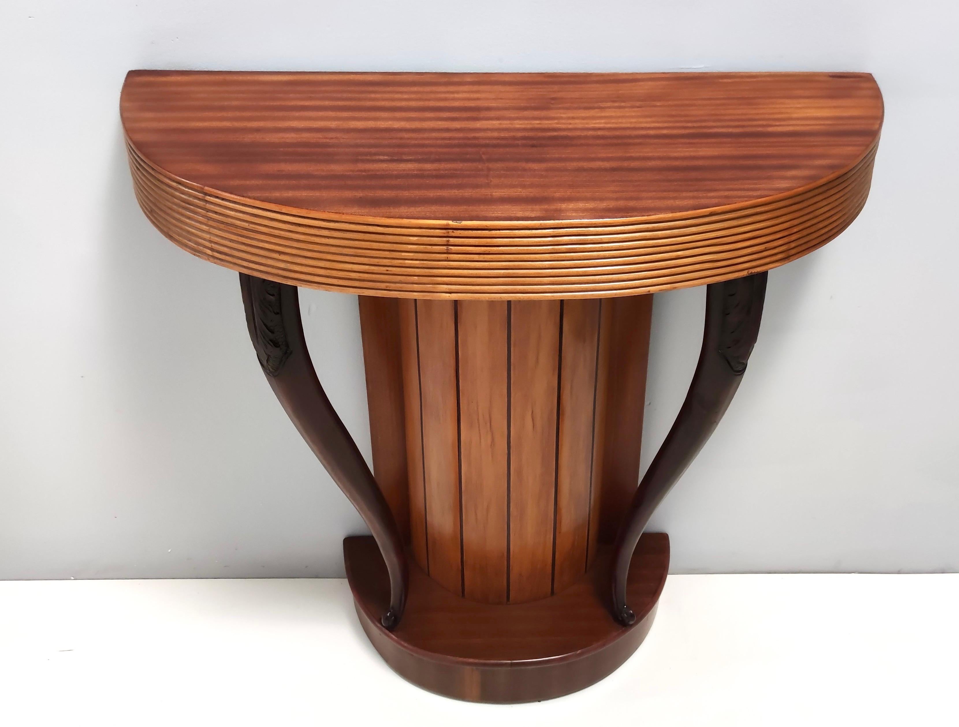 Vintage Beech and Walnut Demilune Console Table by Osvaldo Borsani, Italy For Sale 2