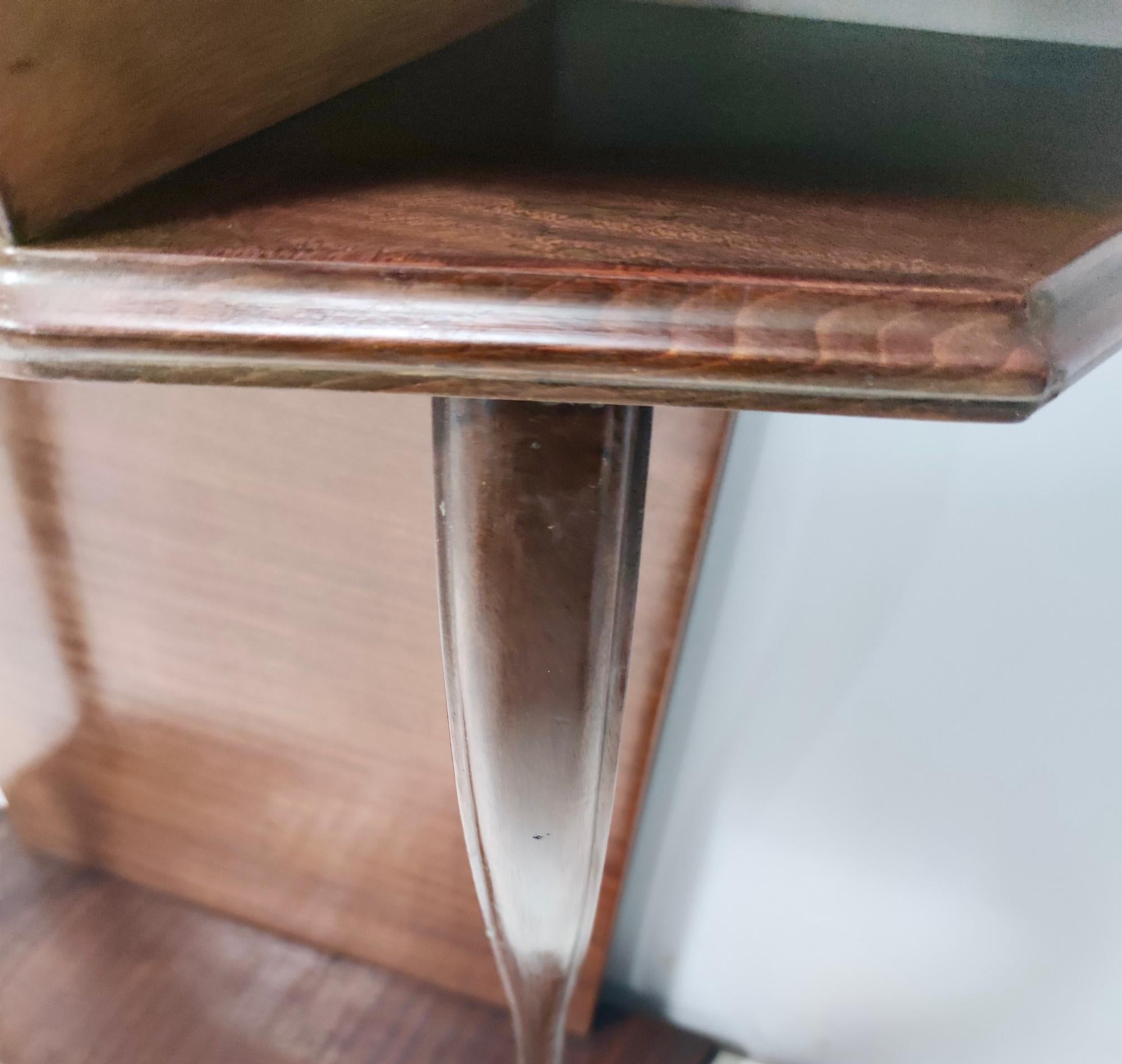 Table console vintage en hêtre et noyer avec plateau en verre orange, Italie en vente 4